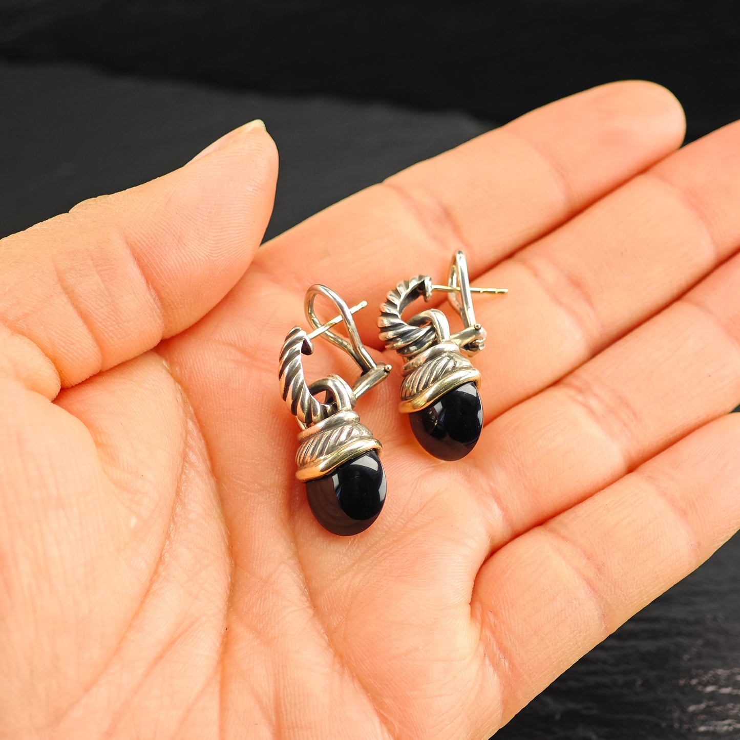Vintage David Yurman 14K Gold Posts Sterling Silver Omega Back Earrings ER3094