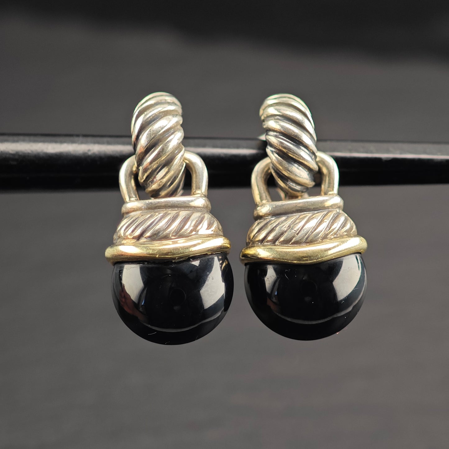 Vintage David Yurman 14K Gold Posts Sterling Silver Omega Back Earrings ER3094
