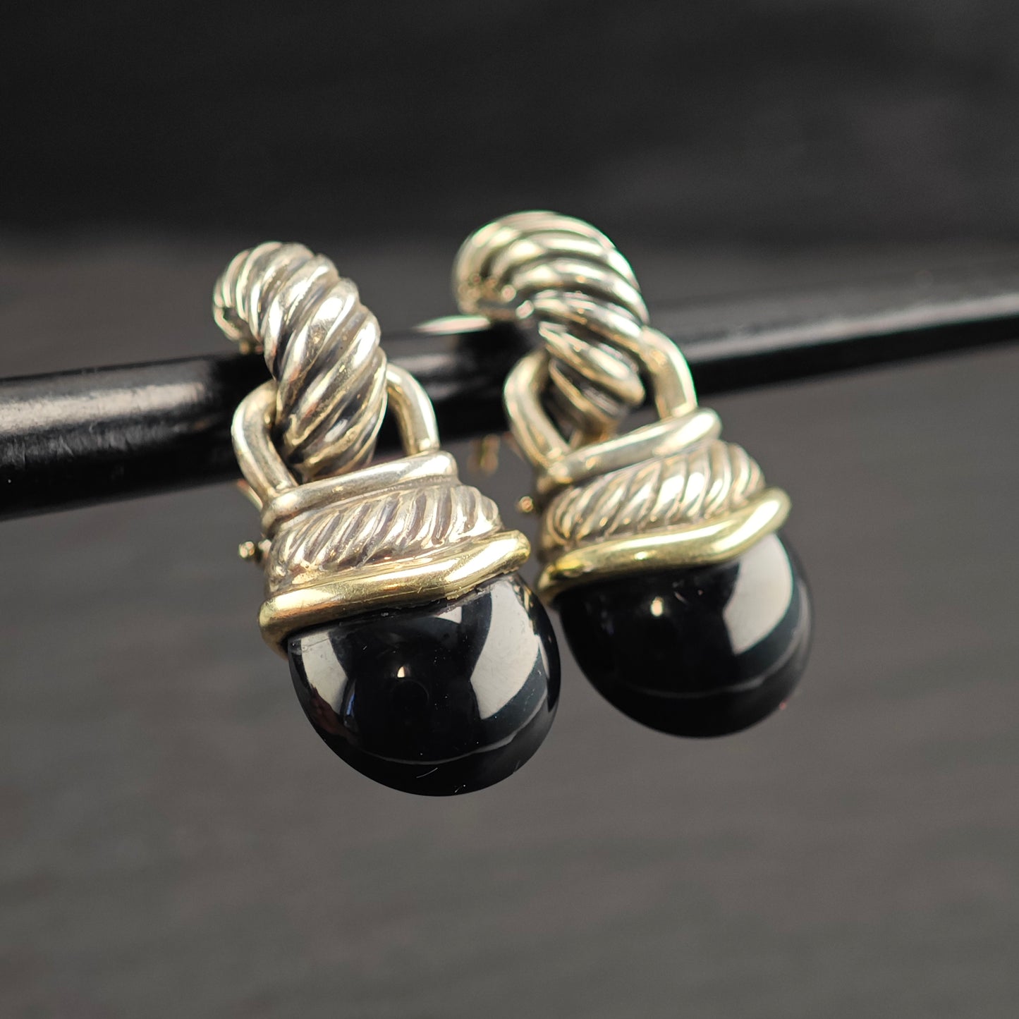Vintage David Yurman 14K Gold Posts Sterling Silver Omega Back Earrings ER3094