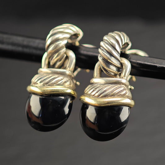 Vintage David Yurman 14K Gold Posts Sterling Silver Omega Back Earrings ER3094