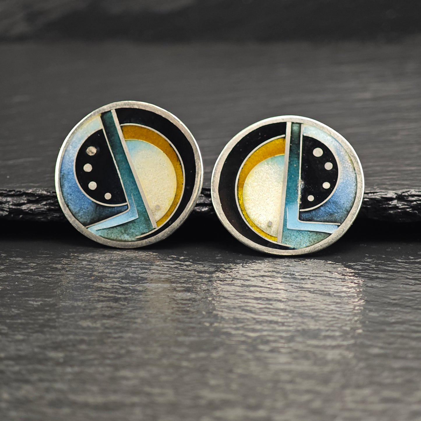 Modernist Multi-color Enamel Geometric Sterling Silver Stud Earrings ER3095