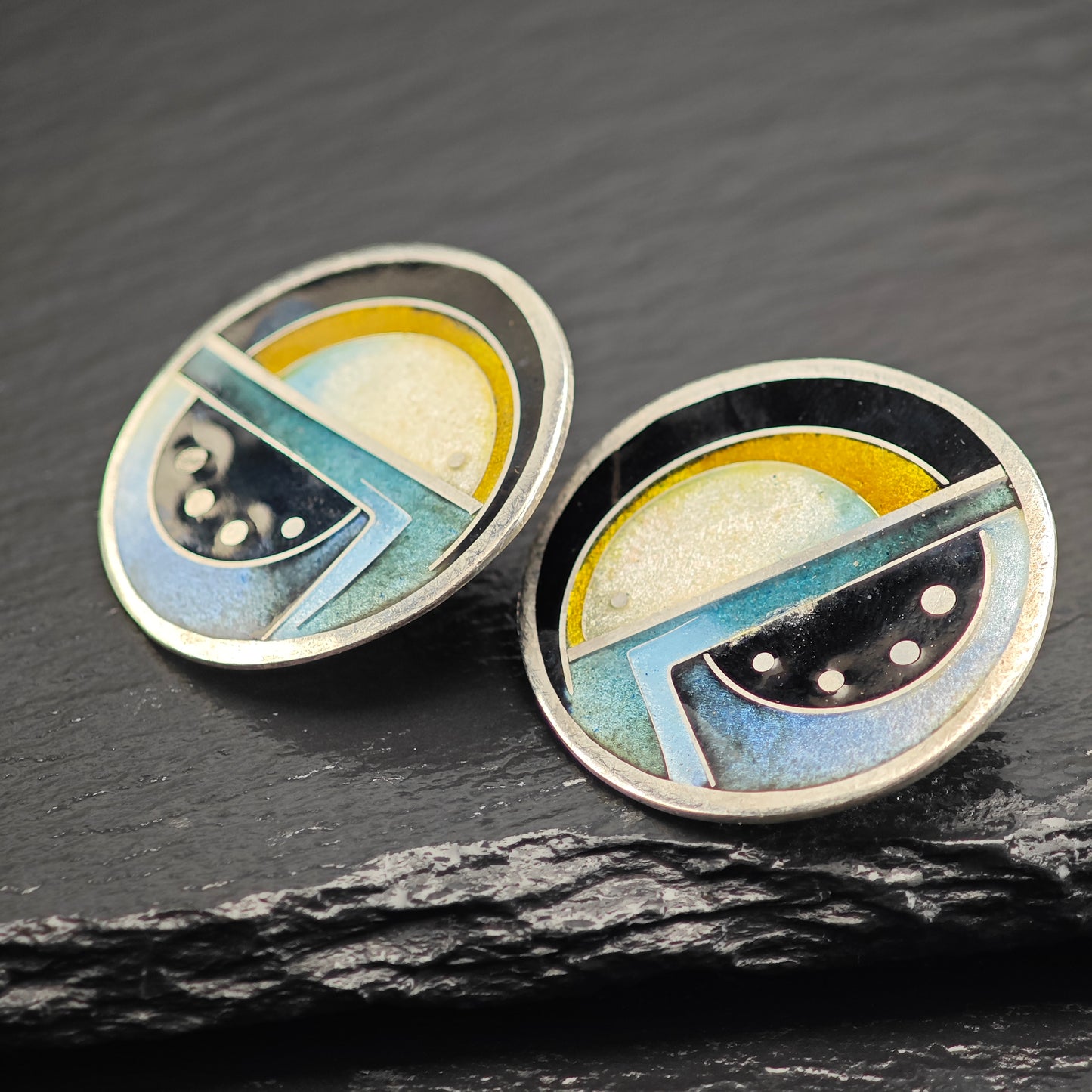 Modernist Multi-color Enamel Geometric Sterling Silver Stud Earrings ER3095