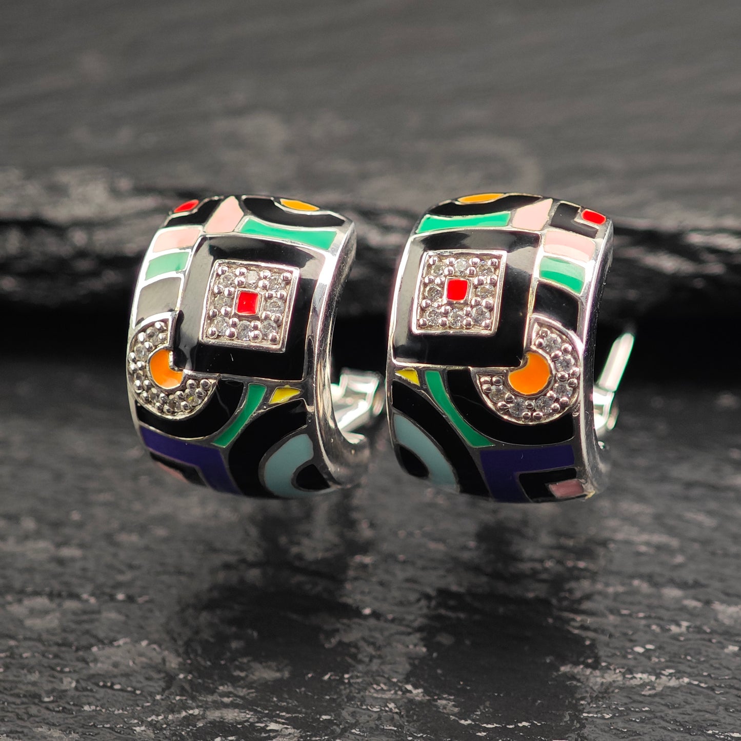 Belle Etoile Enamel Sterling Silver Omega Back Earrings ER3096