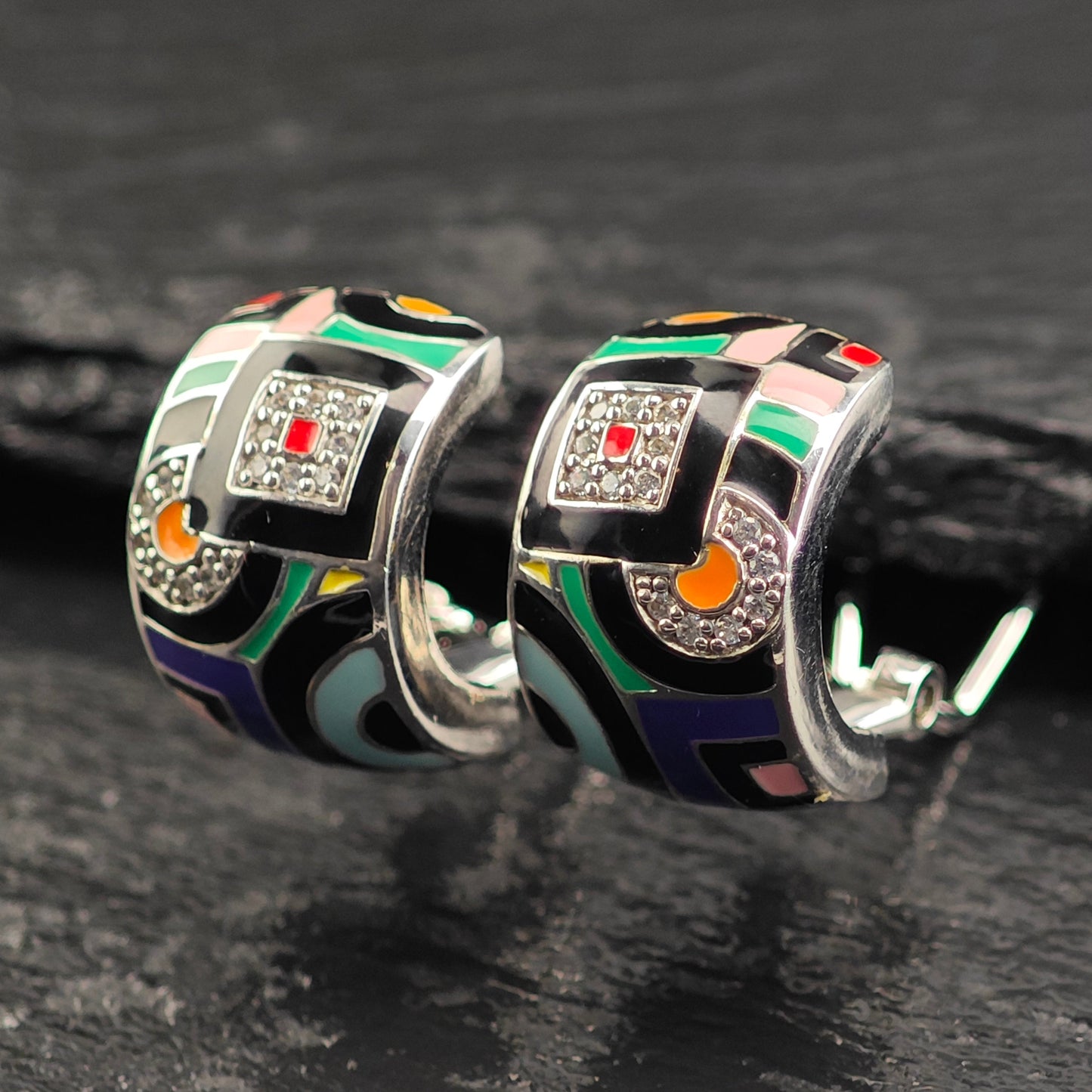 Belle Etoile Enamel Sterling Silver Omega Back Earrings ER3096