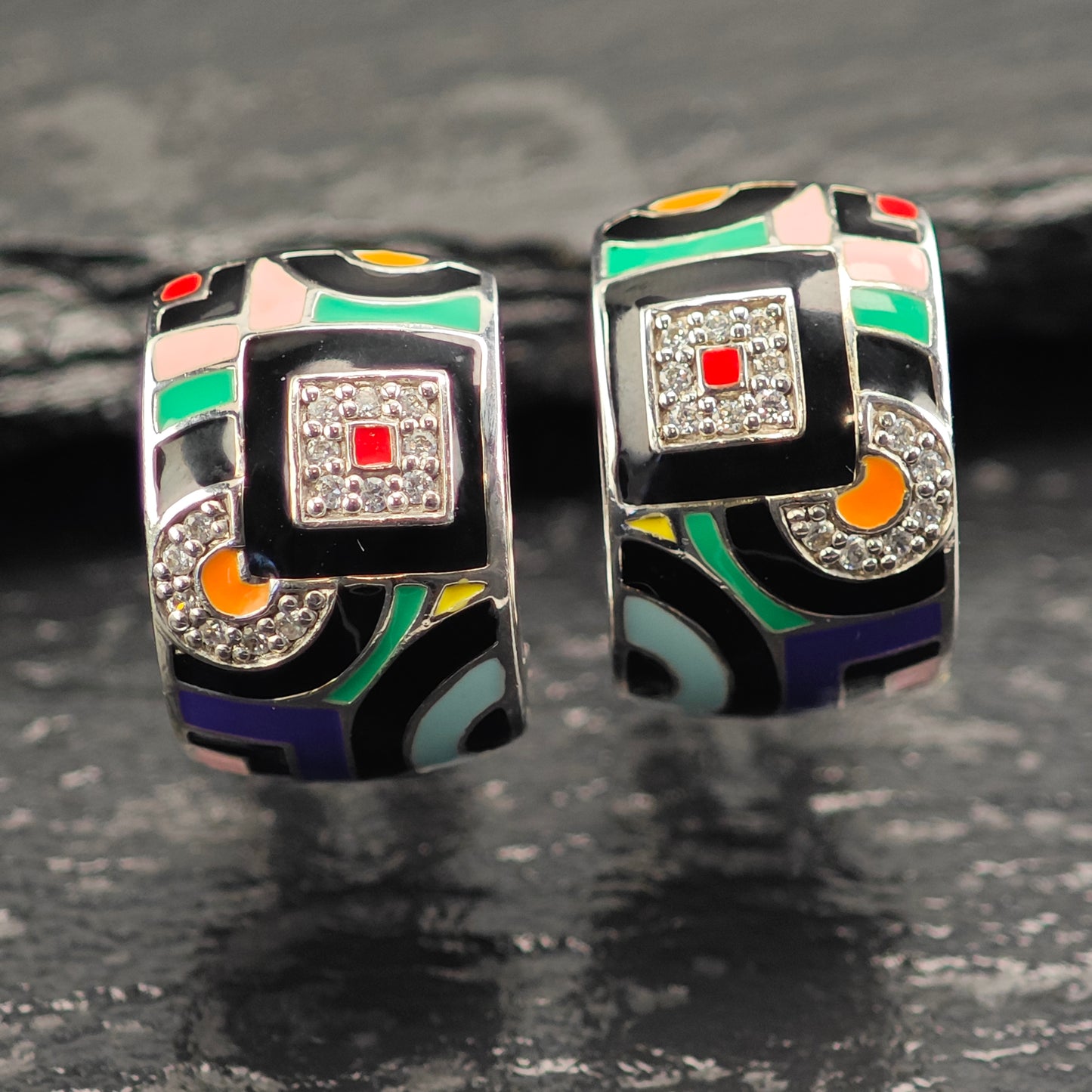 Belle Etoile Enamel Sterling Silver Omega Back Earrings ER3096
