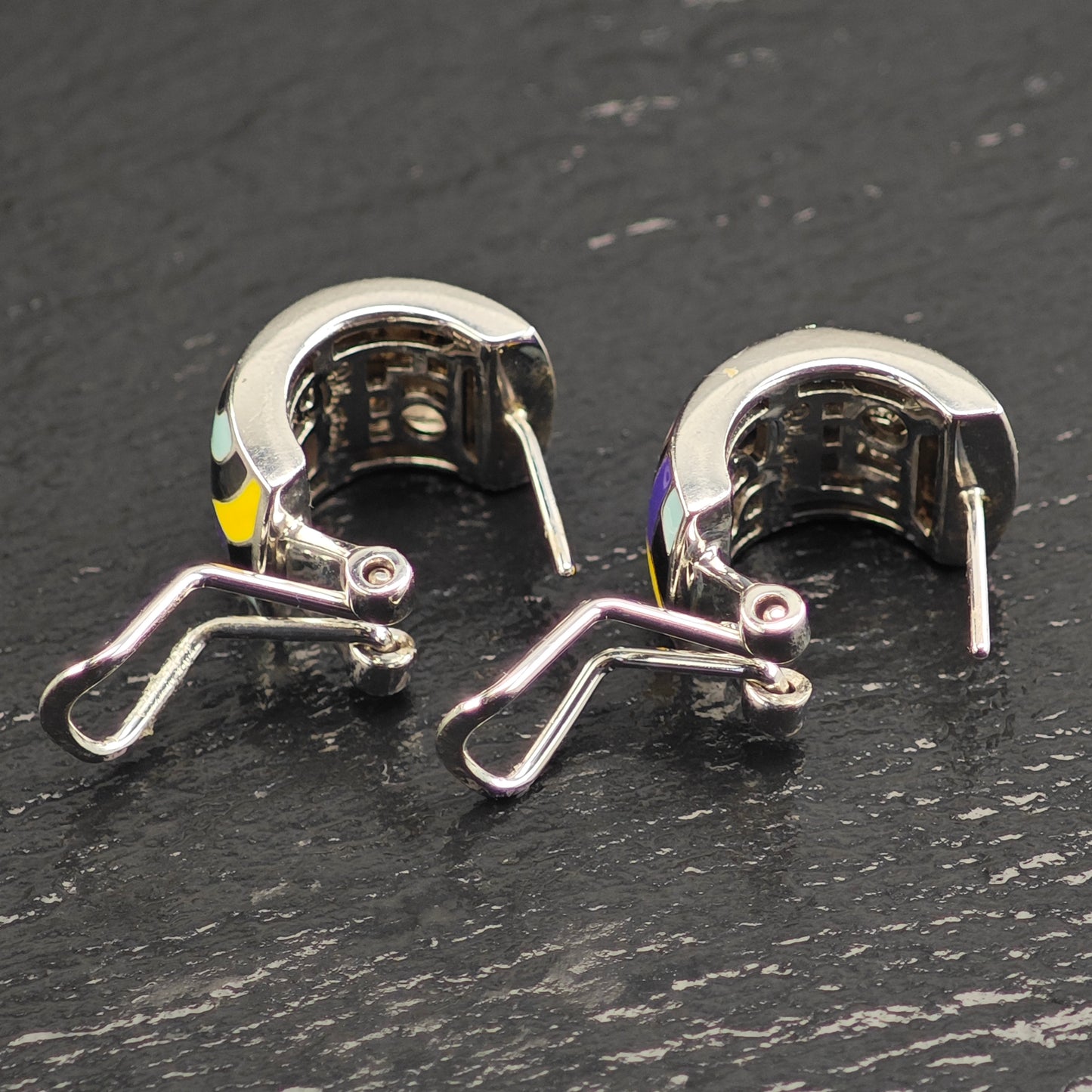 Belle Etoile Enamel Sterling Silver Omega Back Earrings ER3096
