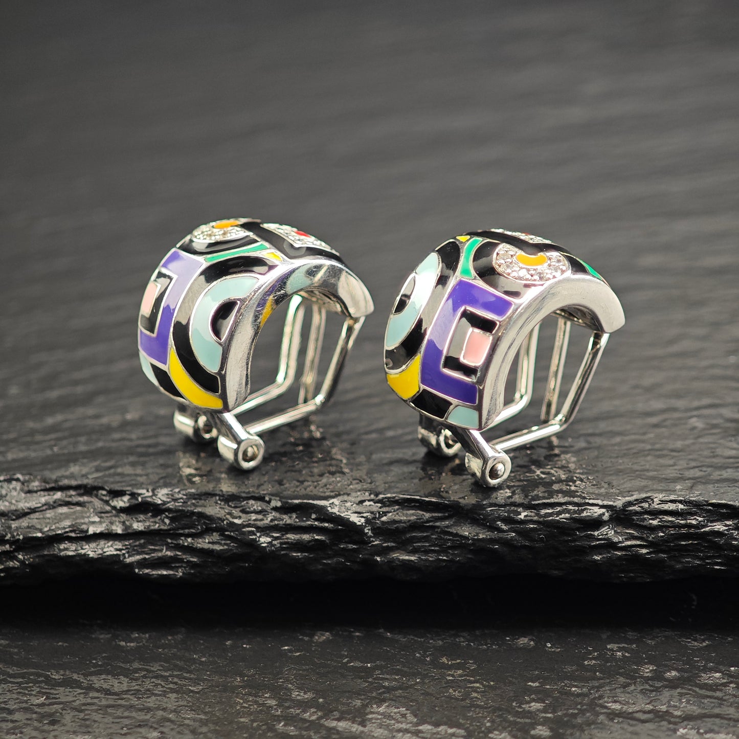 Belle Etoile Enamel Sterling Silver Omega Back Earrings ER3096