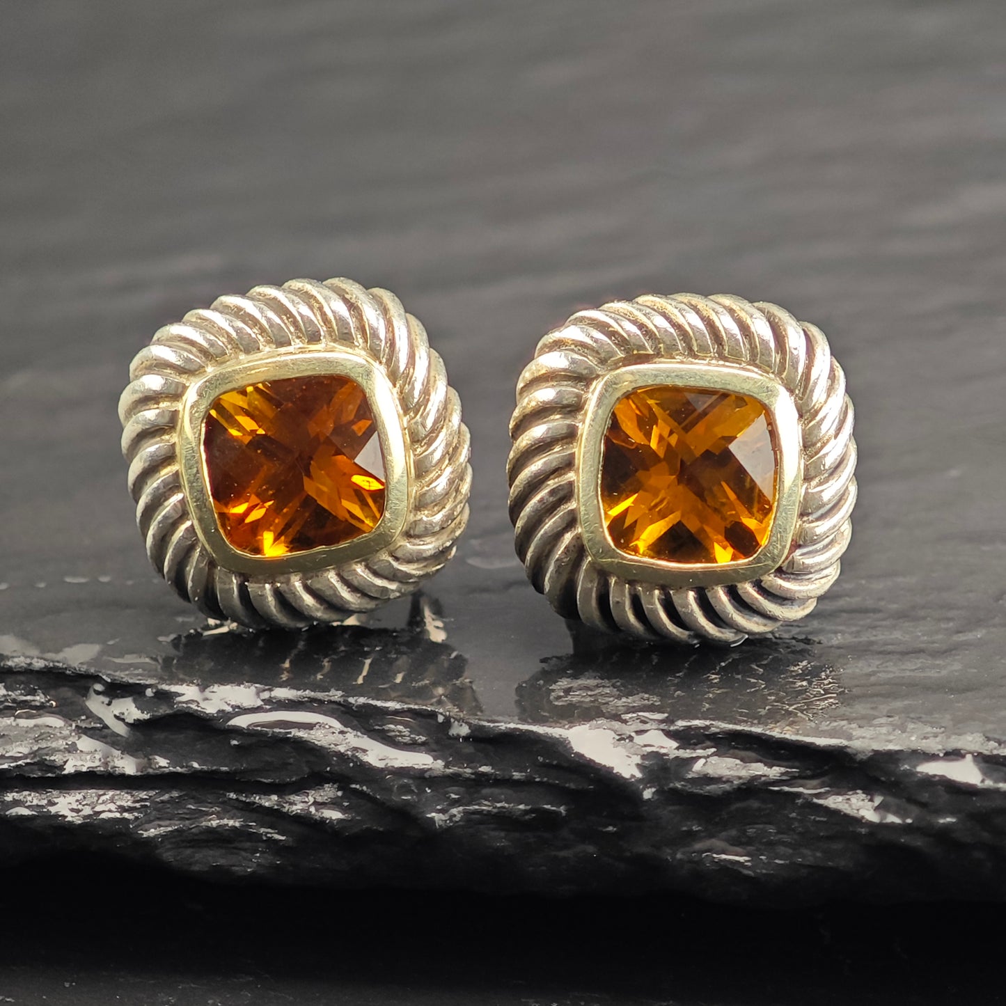 Vintage David Yurman 18K Gold Posts Sterling Silver Stud Earrings ER3098