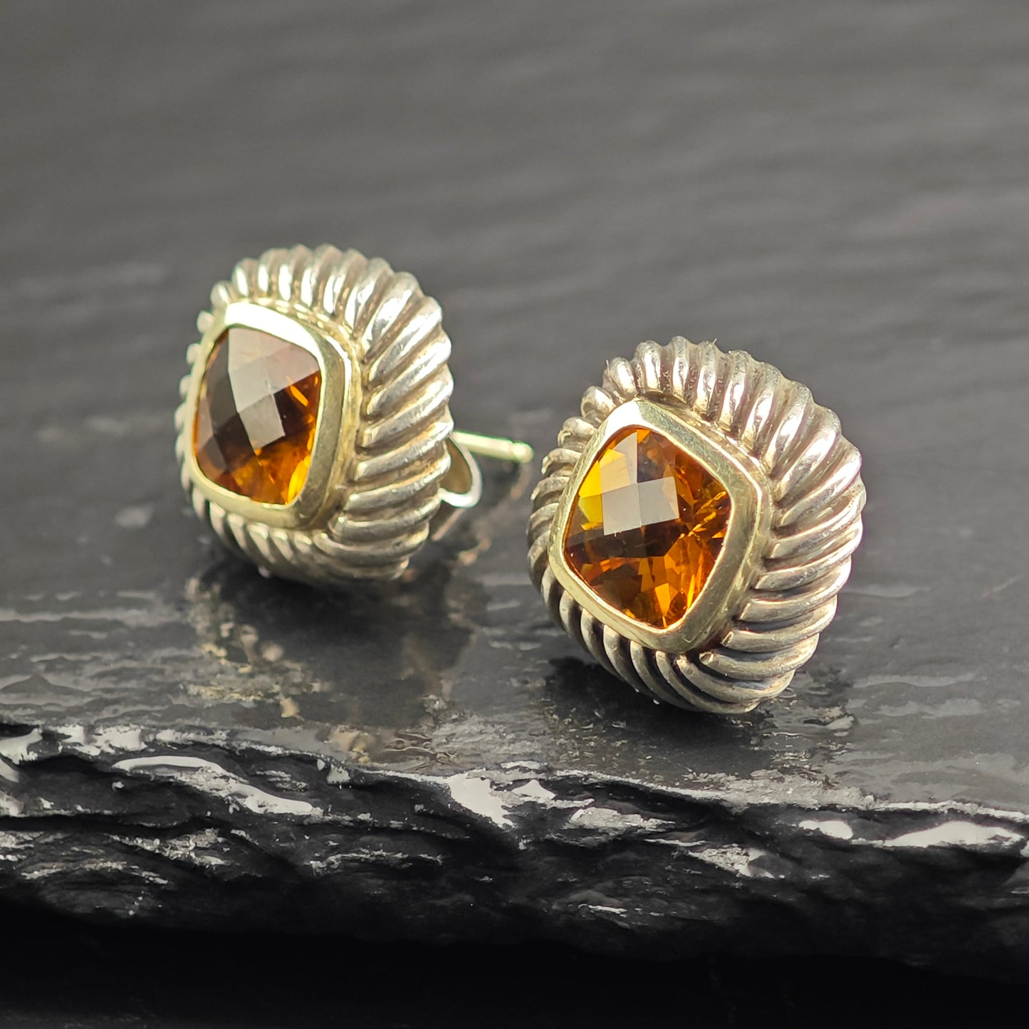 Vintage David Yurman 18K Gold Posts Sterling Silver Stud Earrings ER3098