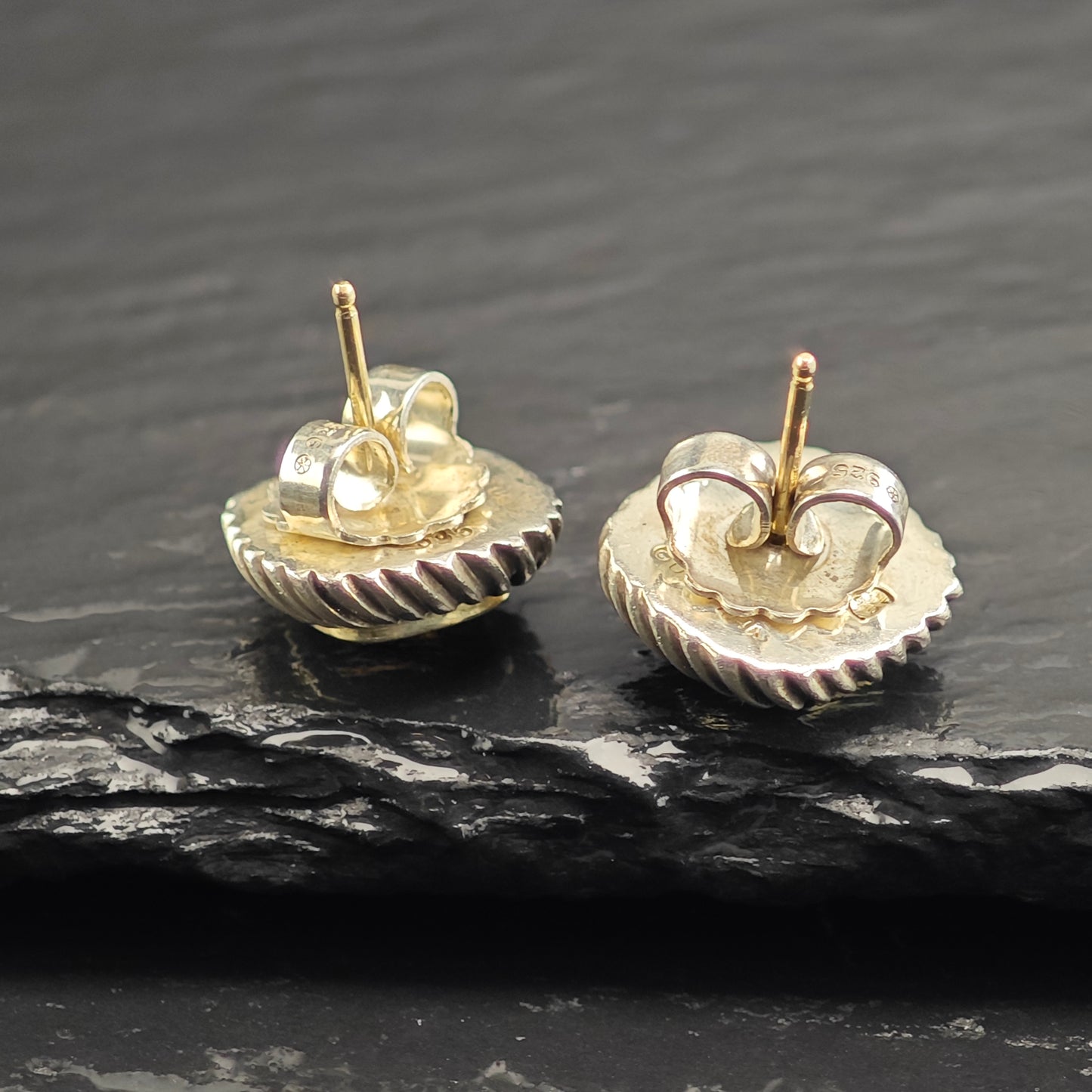 Vintage David Yurman 18K Gold Posts Sterling Silver Stud Earrings ER3098