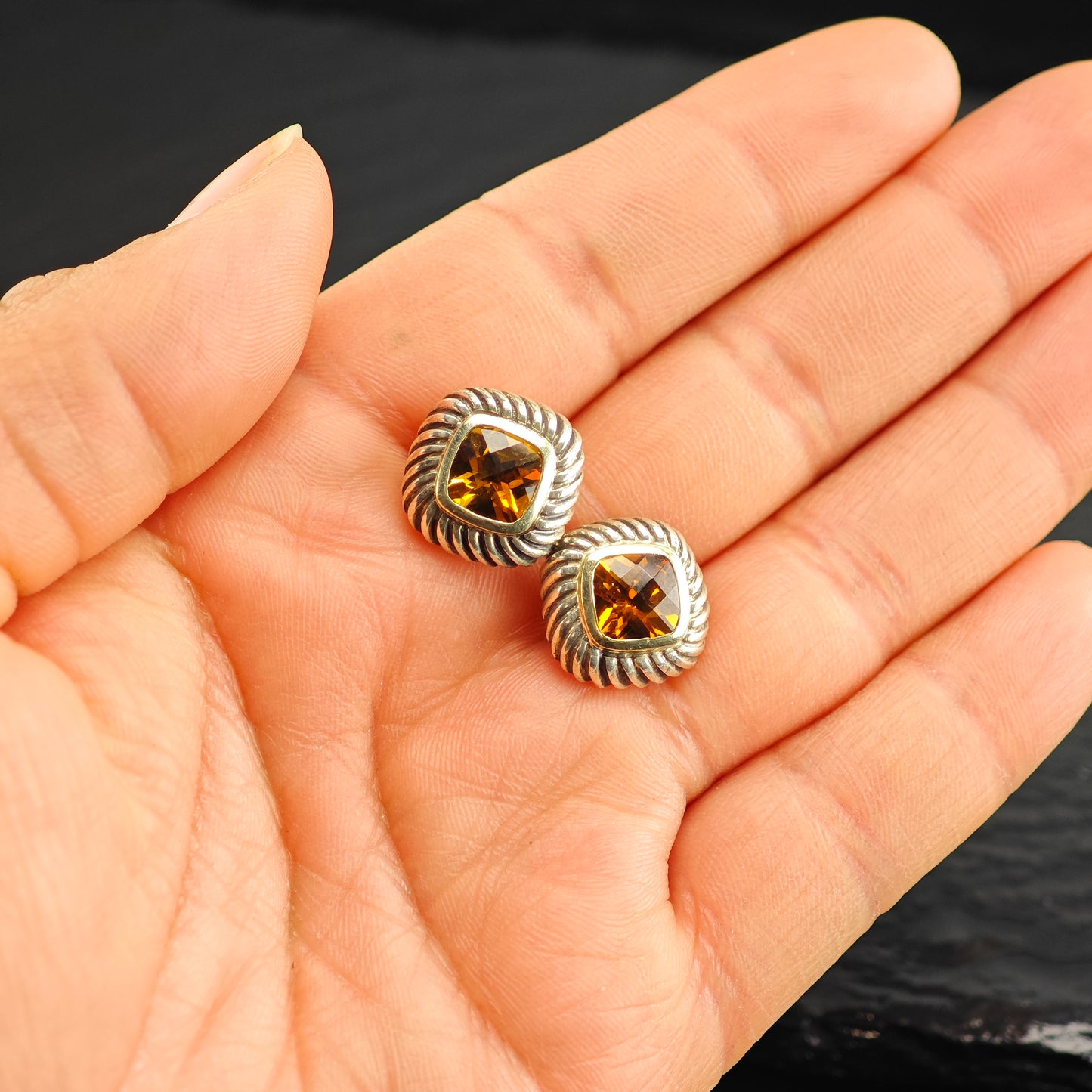 Vintage David Yurman 18K Gold Posts Sterling Silver Stud Earrings ER3098