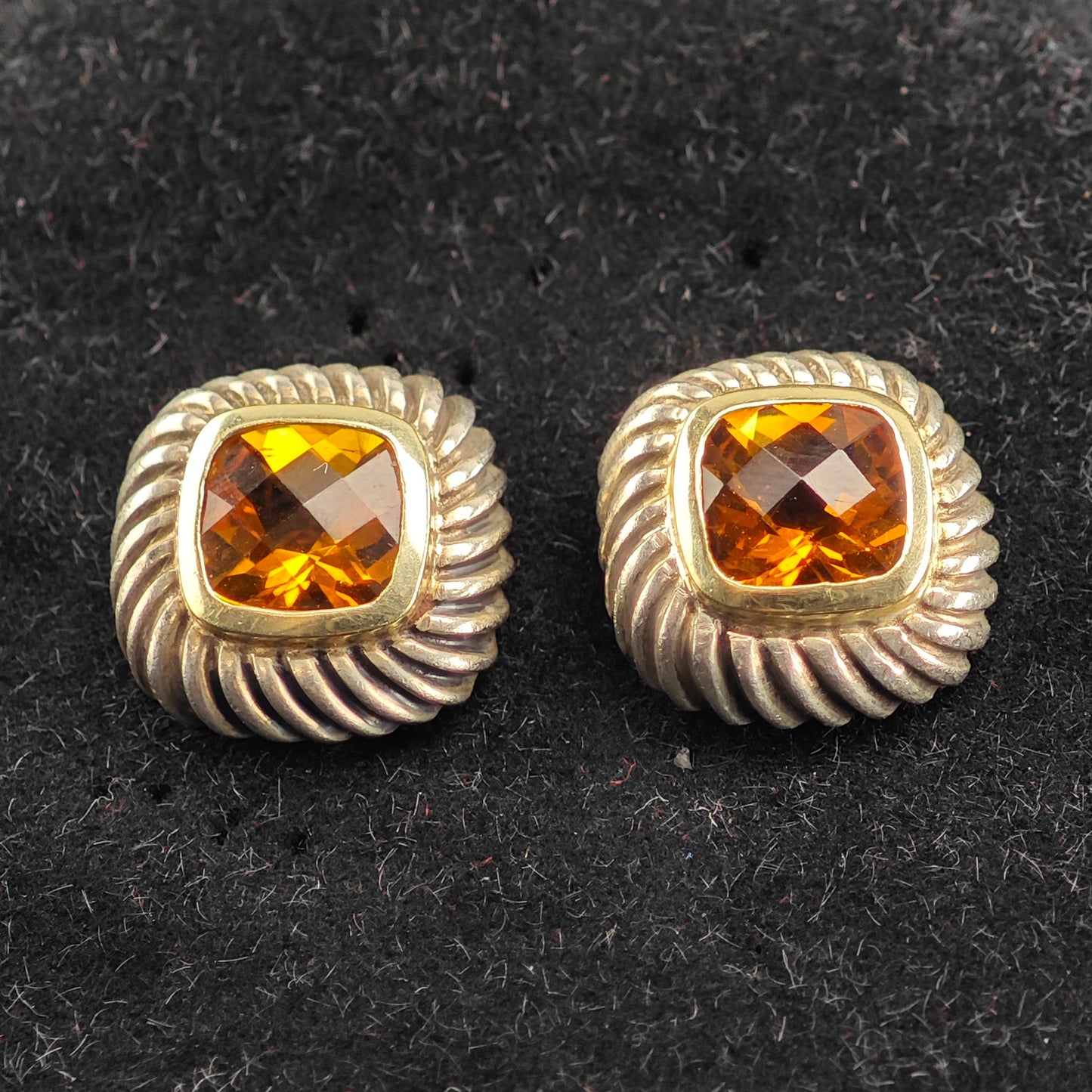 Vintage David Yurman 18K Gold Posts Sterling Silver Stud Earrings ER3098