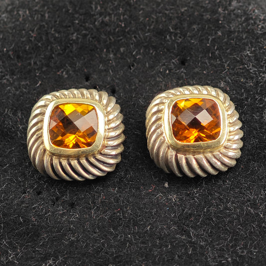 Vintage David Yurman 18K Gold Posts Sterling Silver Stud Earrings ER3098