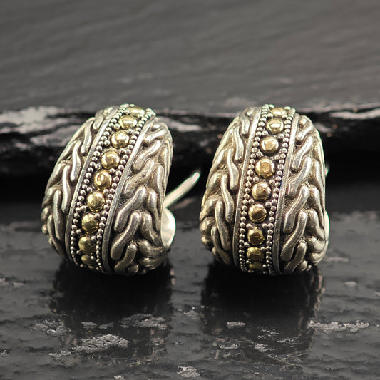 AS IS, John Hardy Gold 18K Gold Accent Sterling Silver Omega Back Earrings ER3099