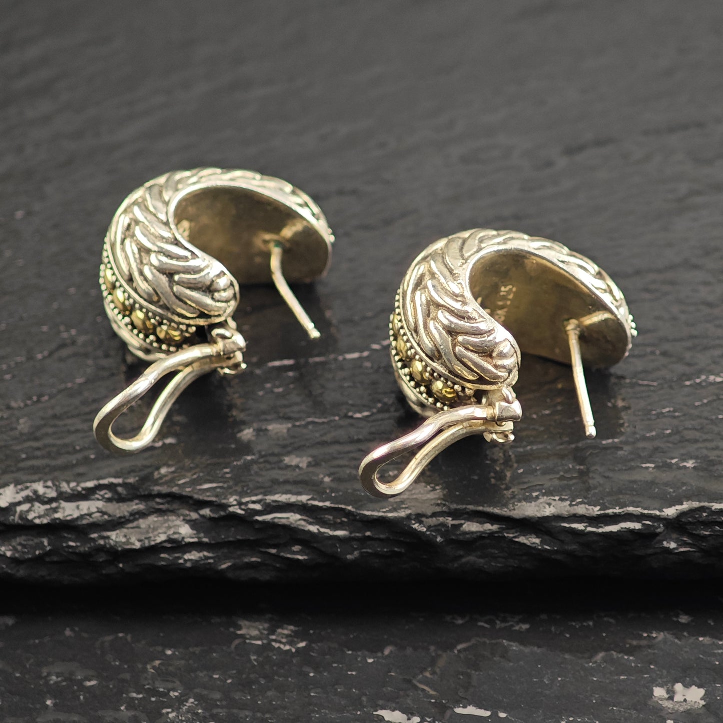 AS IS, John Hardy Gold 18K Gold Accent Sterling Silver Omega Back Earrings ER3099