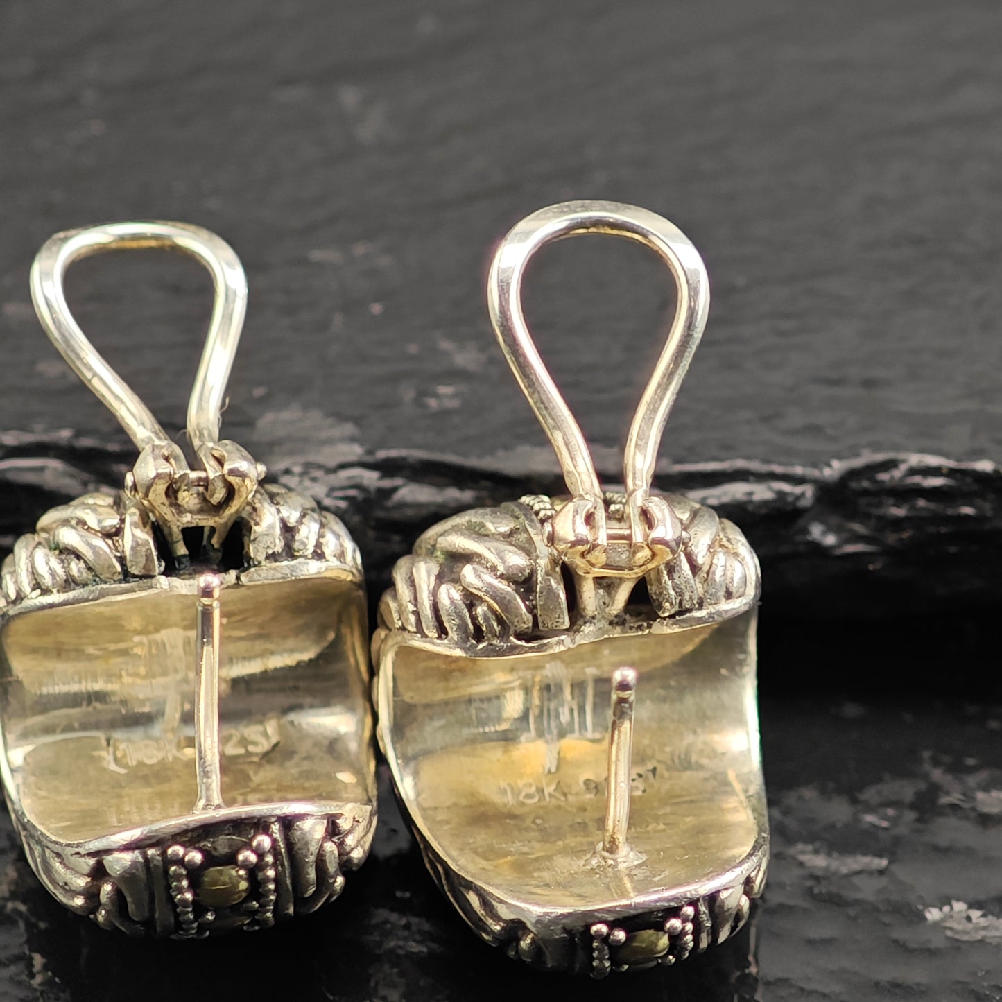 AS IS, John Hardy Gold 18K Gold Accent Sterling Silver Omega Back Earrings ER3099