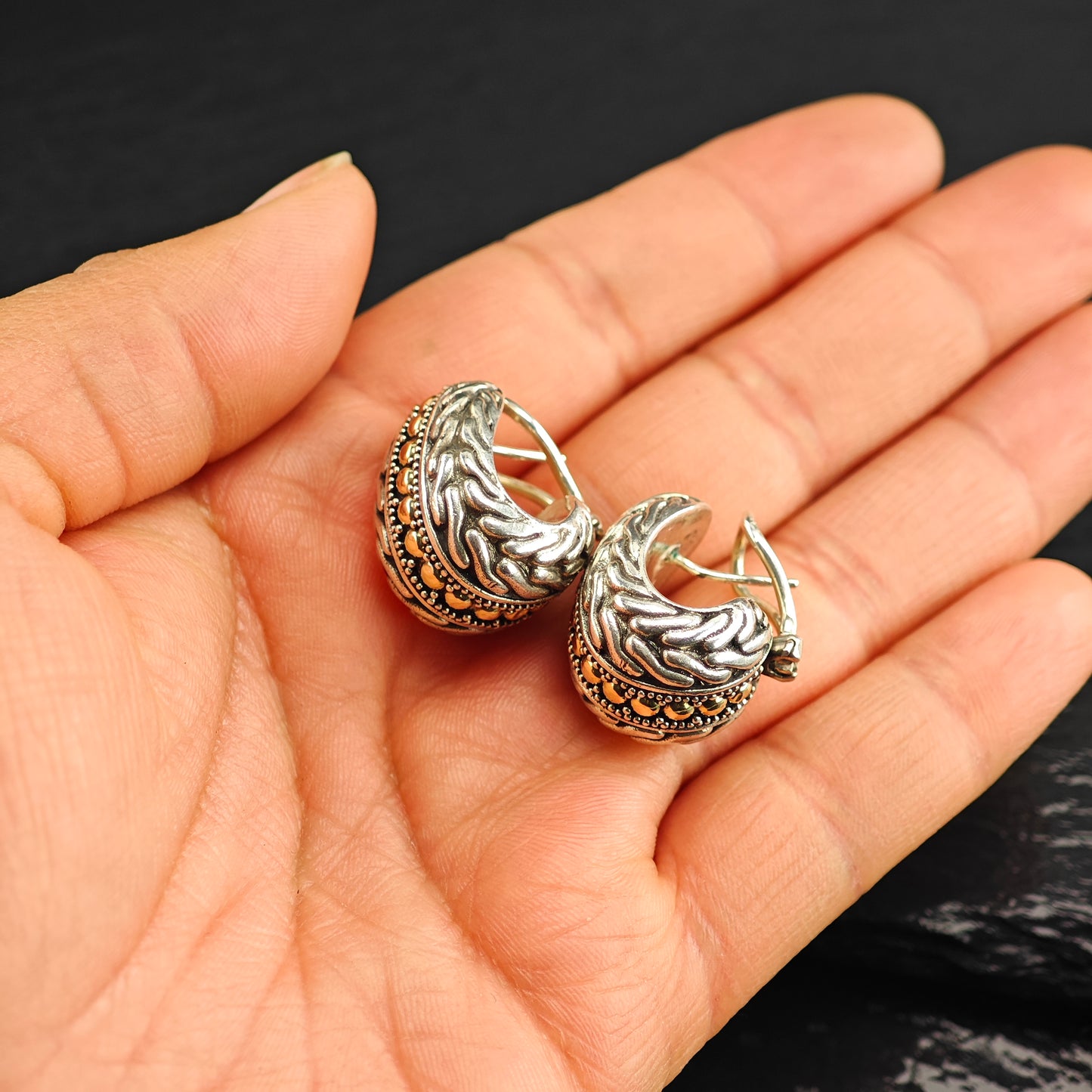 AS IS, John Hardy Gold 18K Gold Accent Sterling Silver Omega Back Earrings ER3099