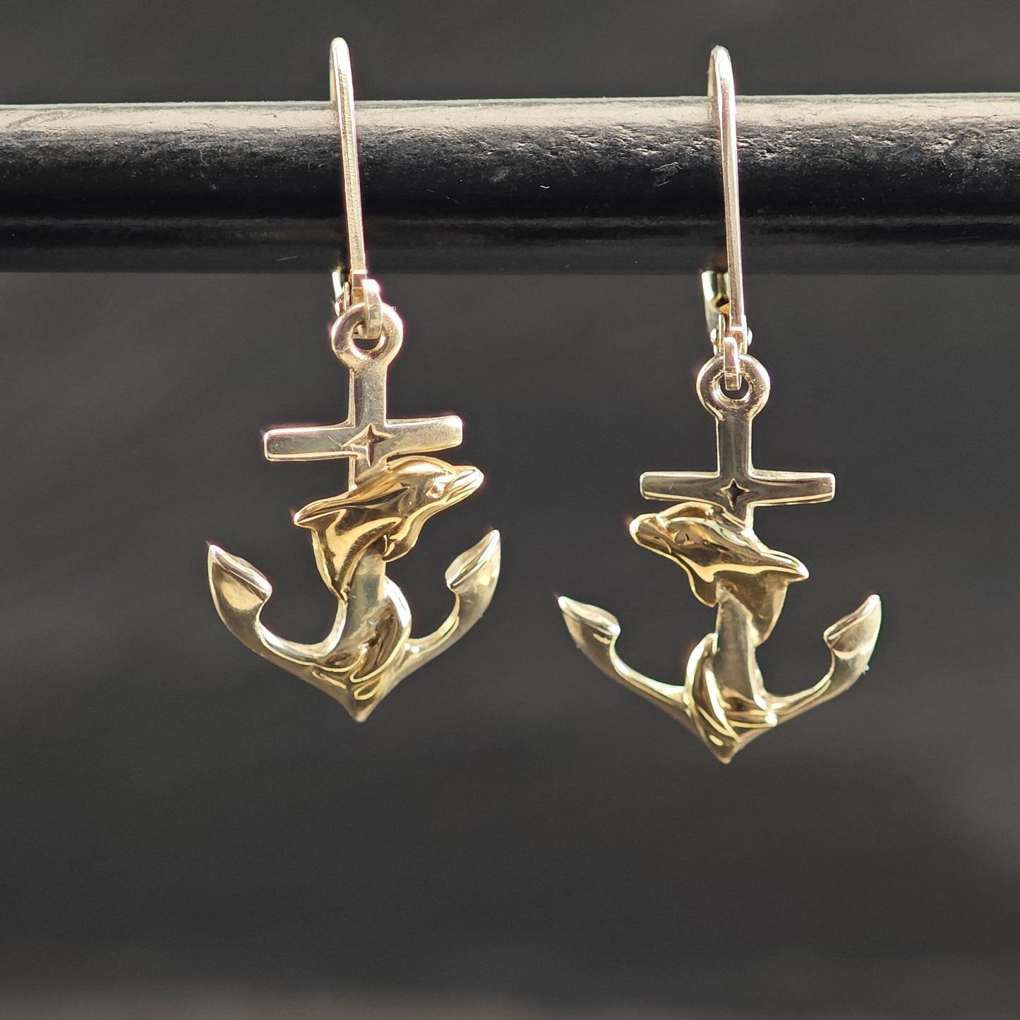 Kabana 14K Gold Accent Dolphin Sterling Silver Leverback/Dangle Earrings ER3101