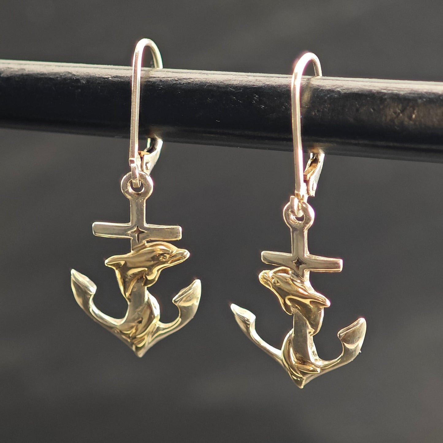 Kabana 14K Gold Accent Dolphin Sterling Silver Leverback/Dangle Earrings ER3101