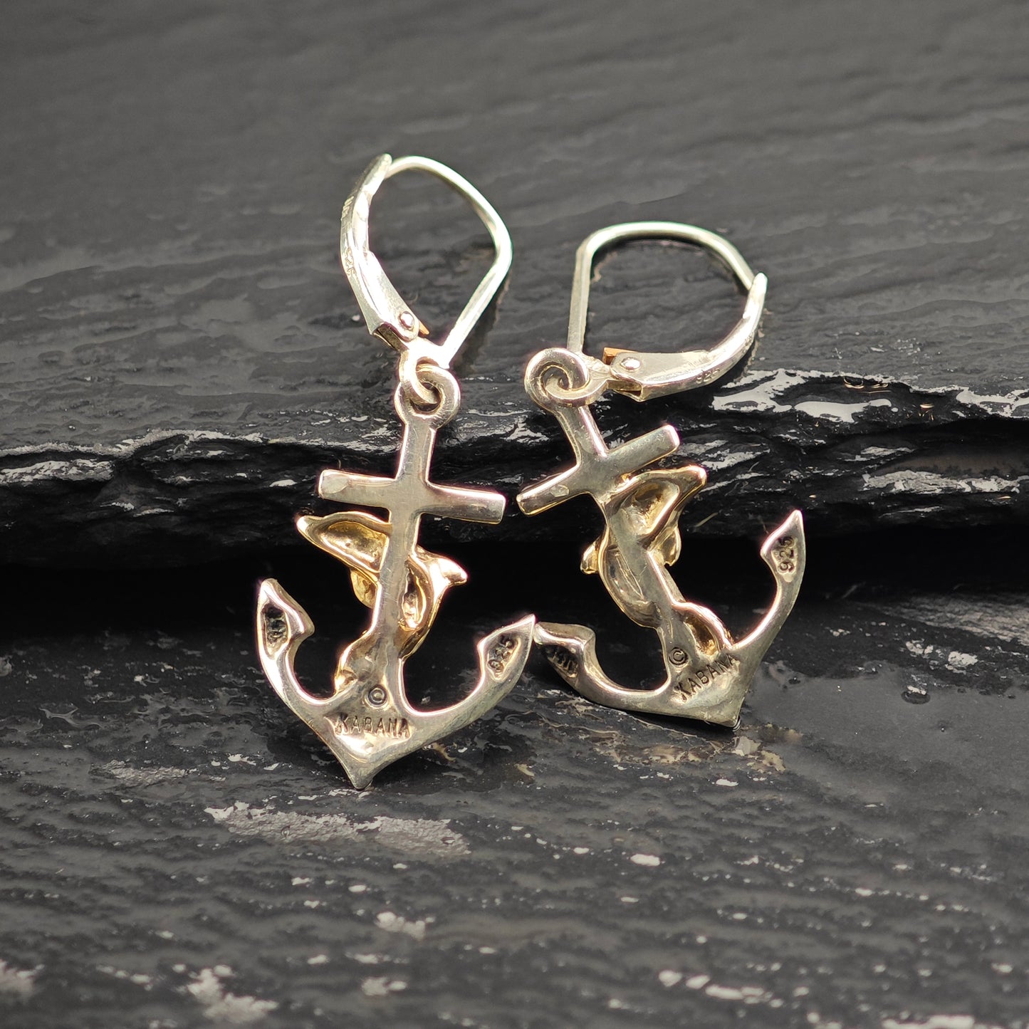 Kabana 14K Gold Accent Dolphin Sterling Silver Leverback/Dangle Earrings ER3101