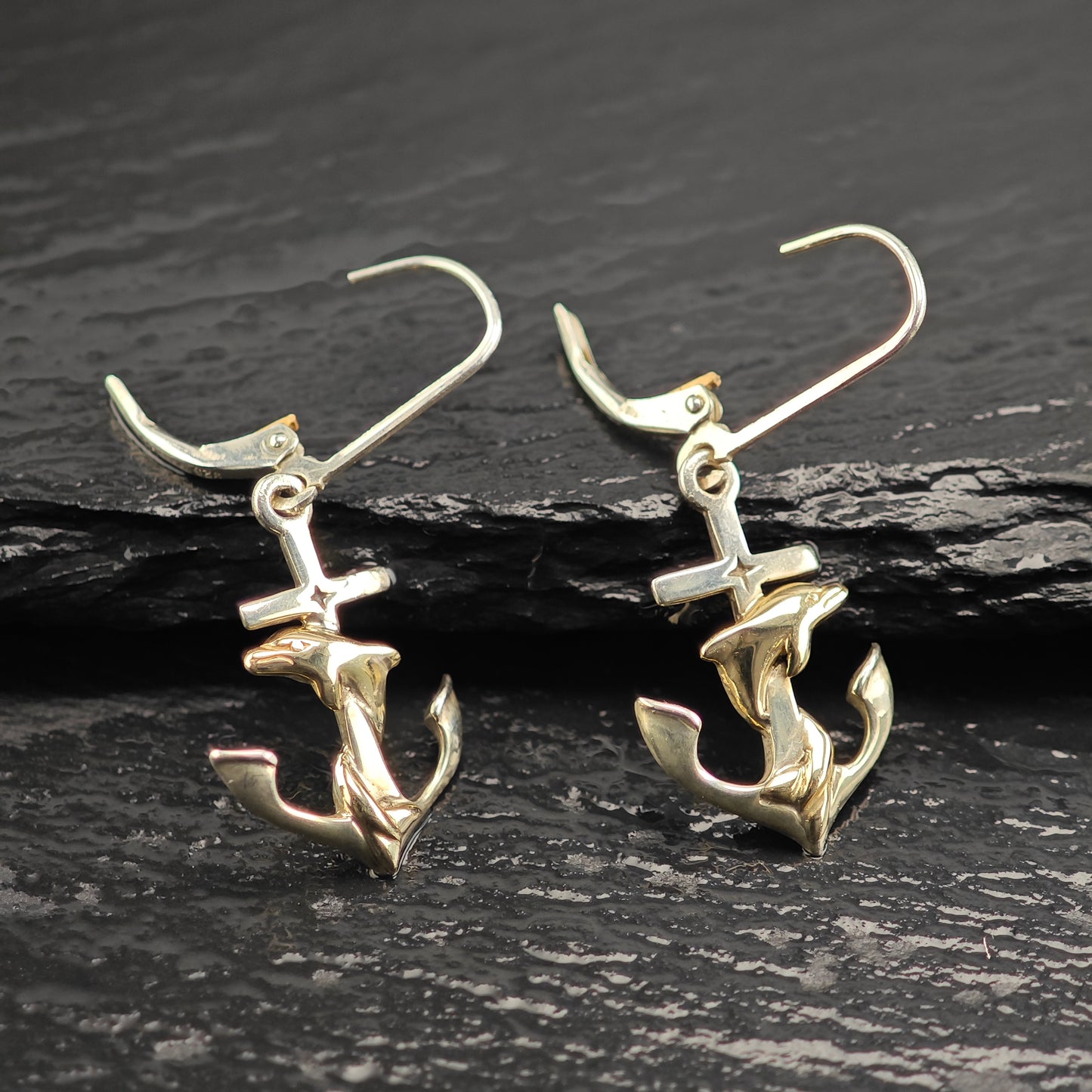 Kabana 14K Gold Accent Dolphin Sterling Silver Leverback/Dangle Earrings ER3101