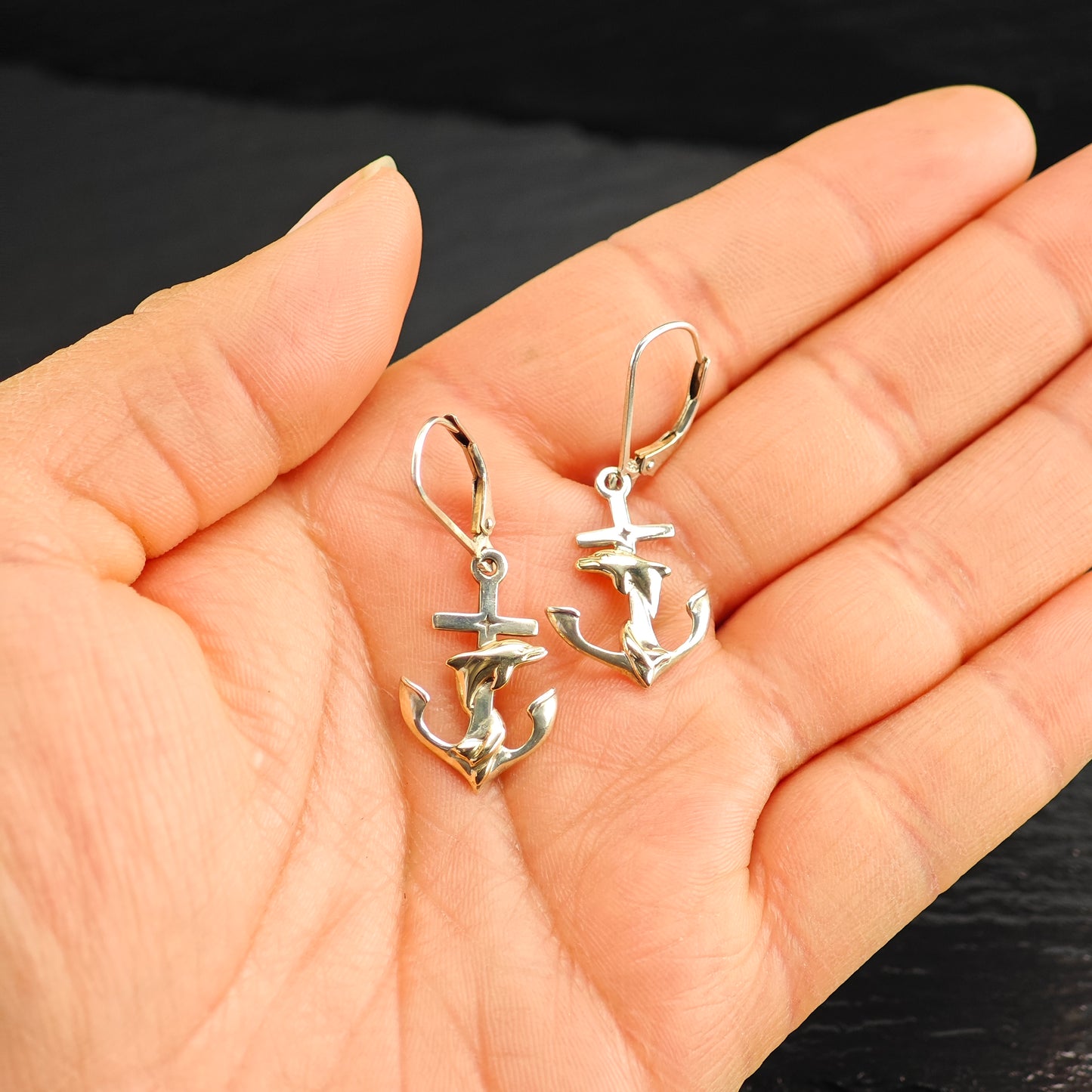 Kabana 14K Gold Accent Dolphin Sterling Silver Leverback/Dangle Earrings ER3101