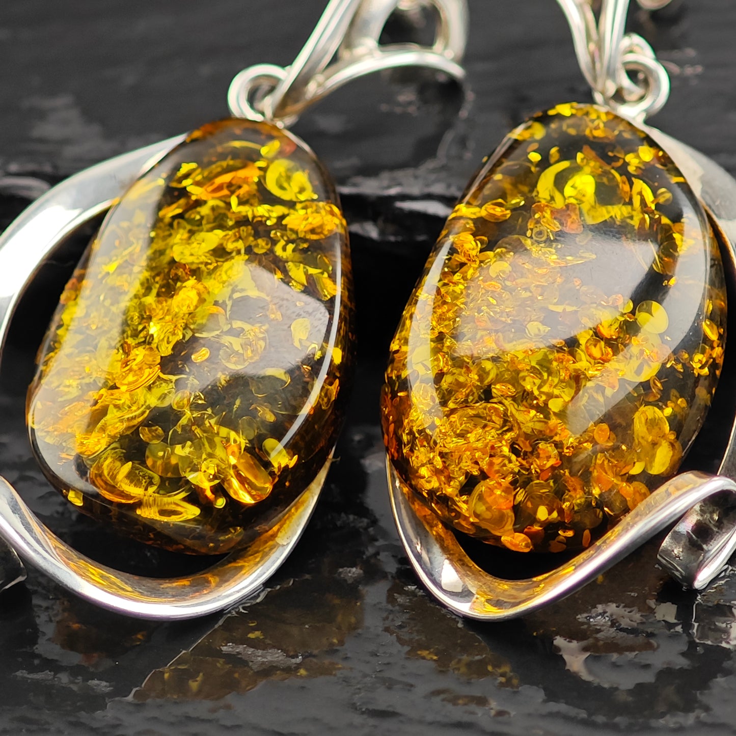 Abstract Baltic Green Amber Sterling Silver Stud/Dangle Earrings ER3102