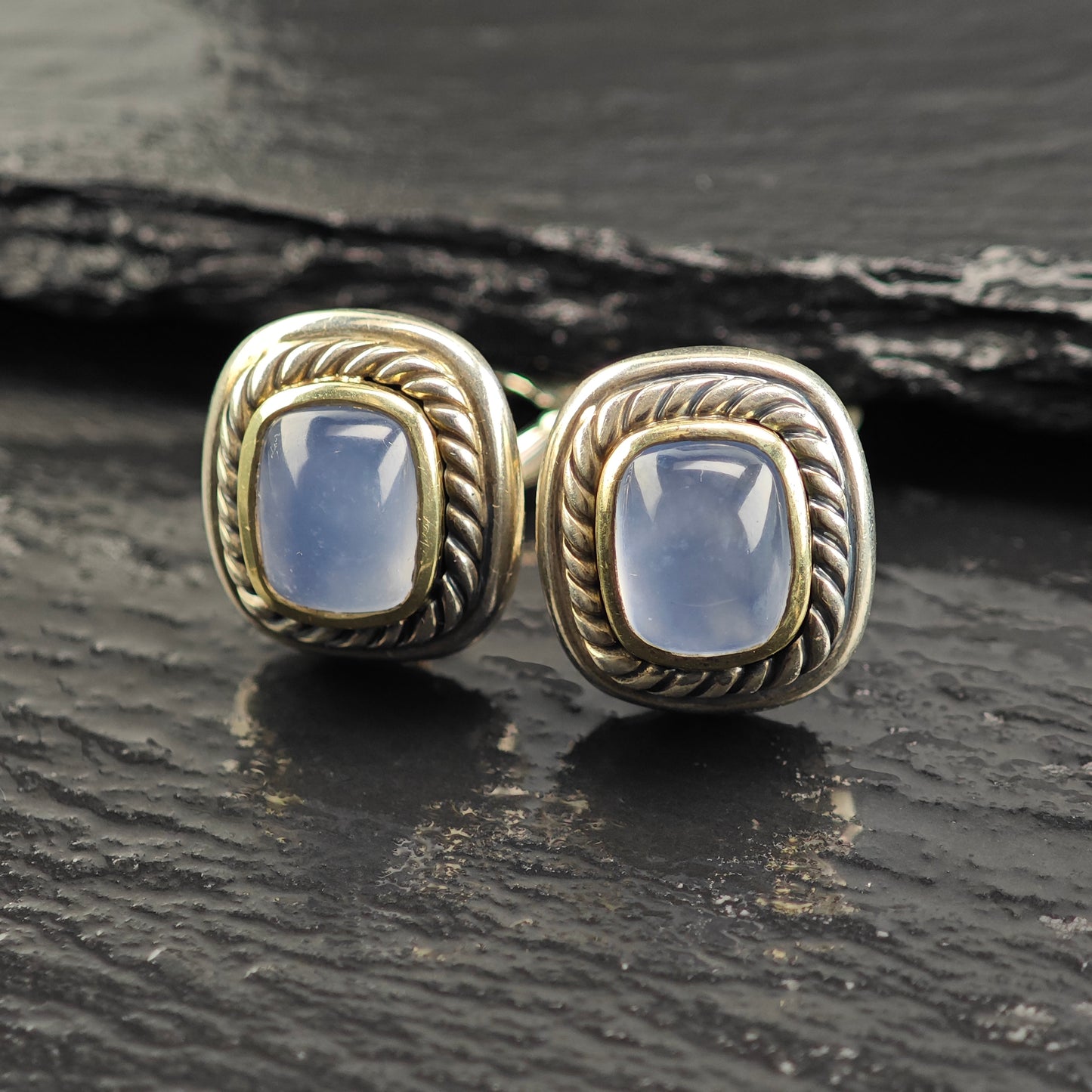 Vintage David Yurman 14K Gold Post Sterling Silver Omega Back Earrings ER3103