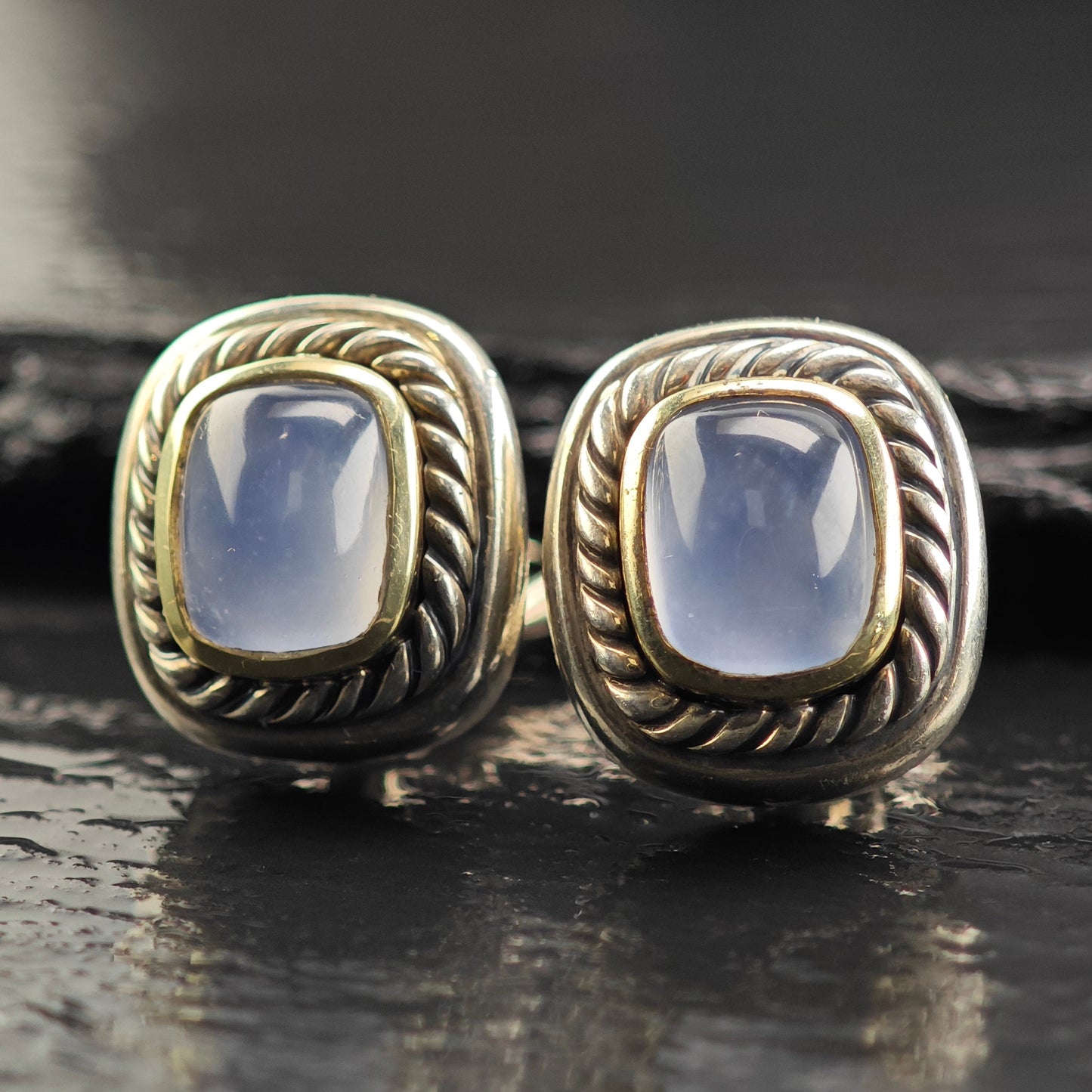 Vintage David Yurman 14K Gold Post Sterling Silver Omega Back Earrings ER3103