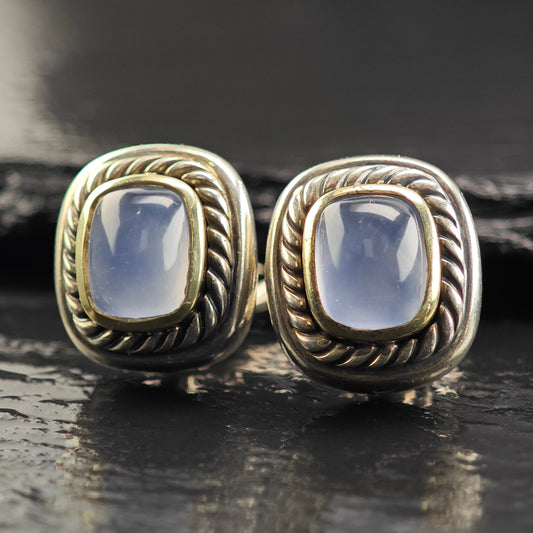 Vintage David Yurman 14K Gold Post Sterling Silver Omega Back Earrings ER3103