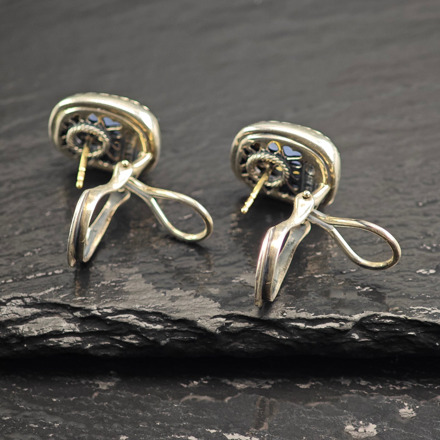 Vintage David Yurman 14K Gold Post Sterling Silver Omega Back Earrings ER3103