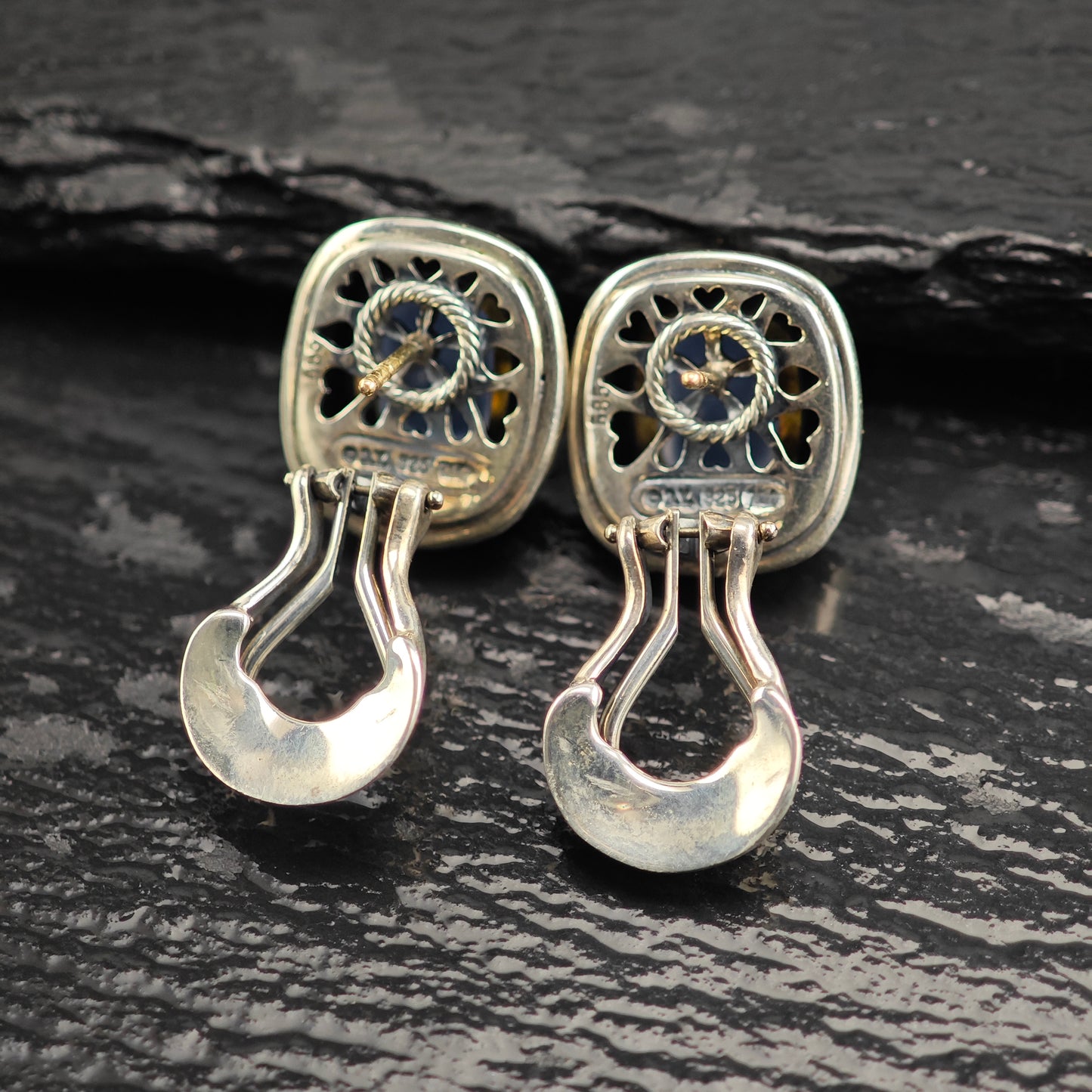 Vintage David Yurman 14K Gold Post Sterling Silver Omega Back Earrings ER3103