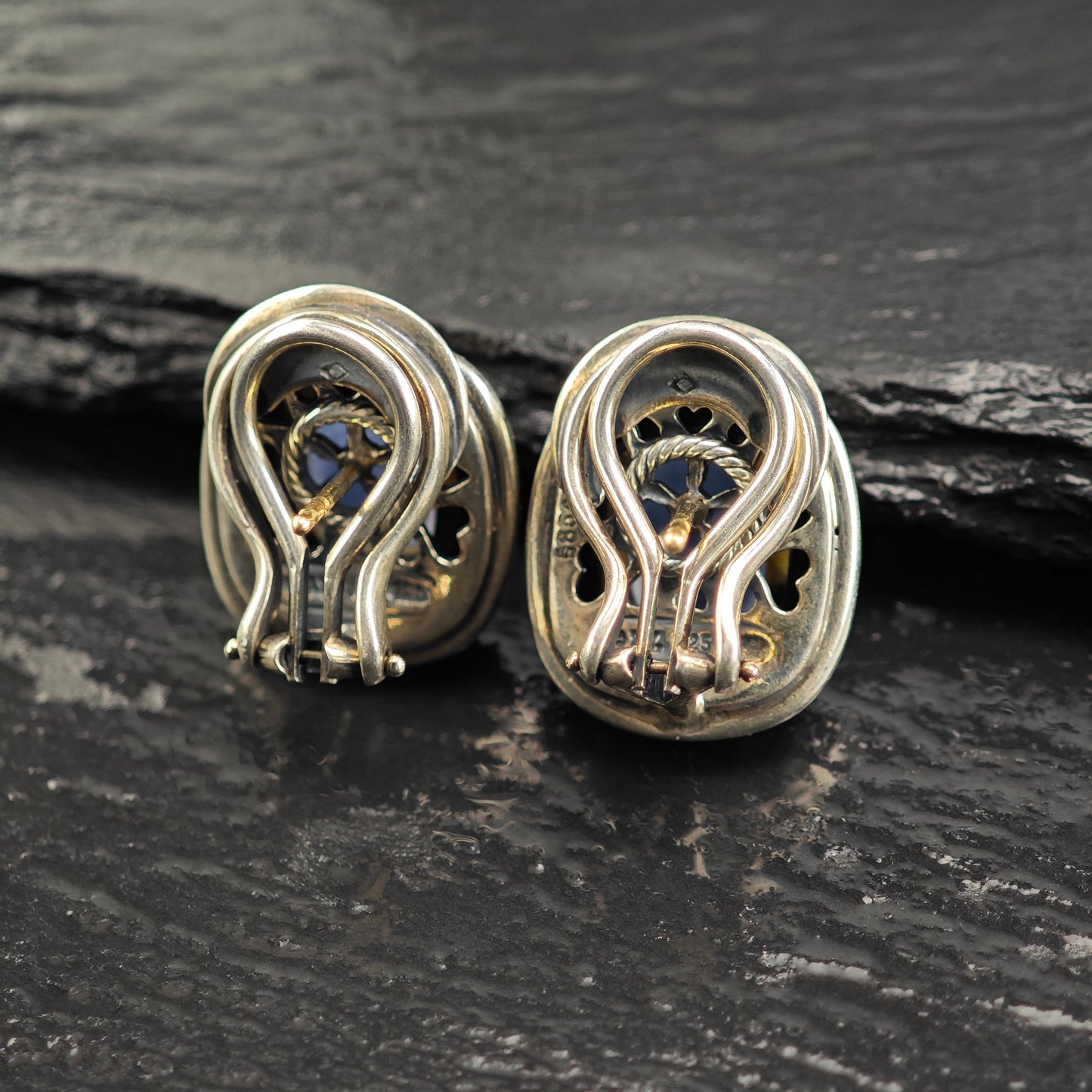 Vintage David Yurman 14K Gold Post Sterling Silver Omega Back Earrings ER3103