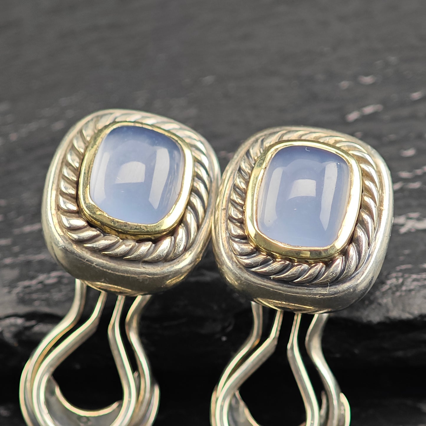 Vintage David Yurman 14K Gold Post Sterling Silver Omega Back Earrings ER3103