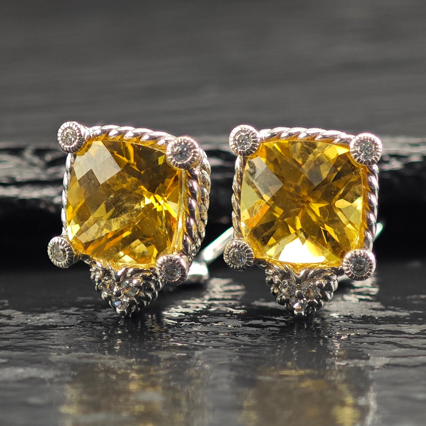Judith Ripka Citrine CZ Hearts Sterling Silver Omega Back Earrings ER3104