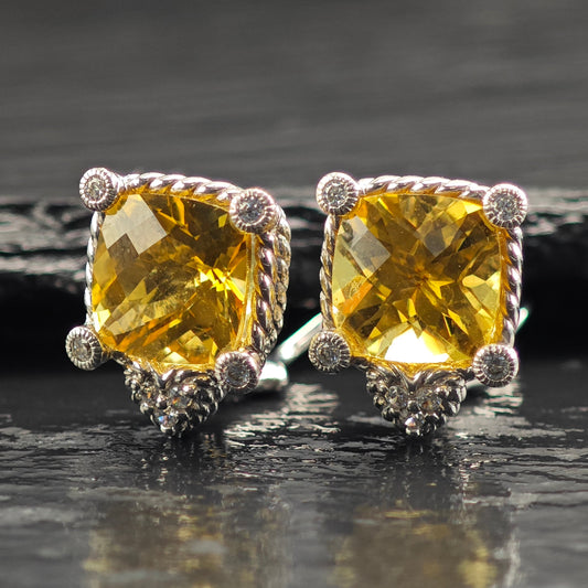Judith Ripka Citrine CZ Hearts Sterling Silver Omega Back Earrings ER3104