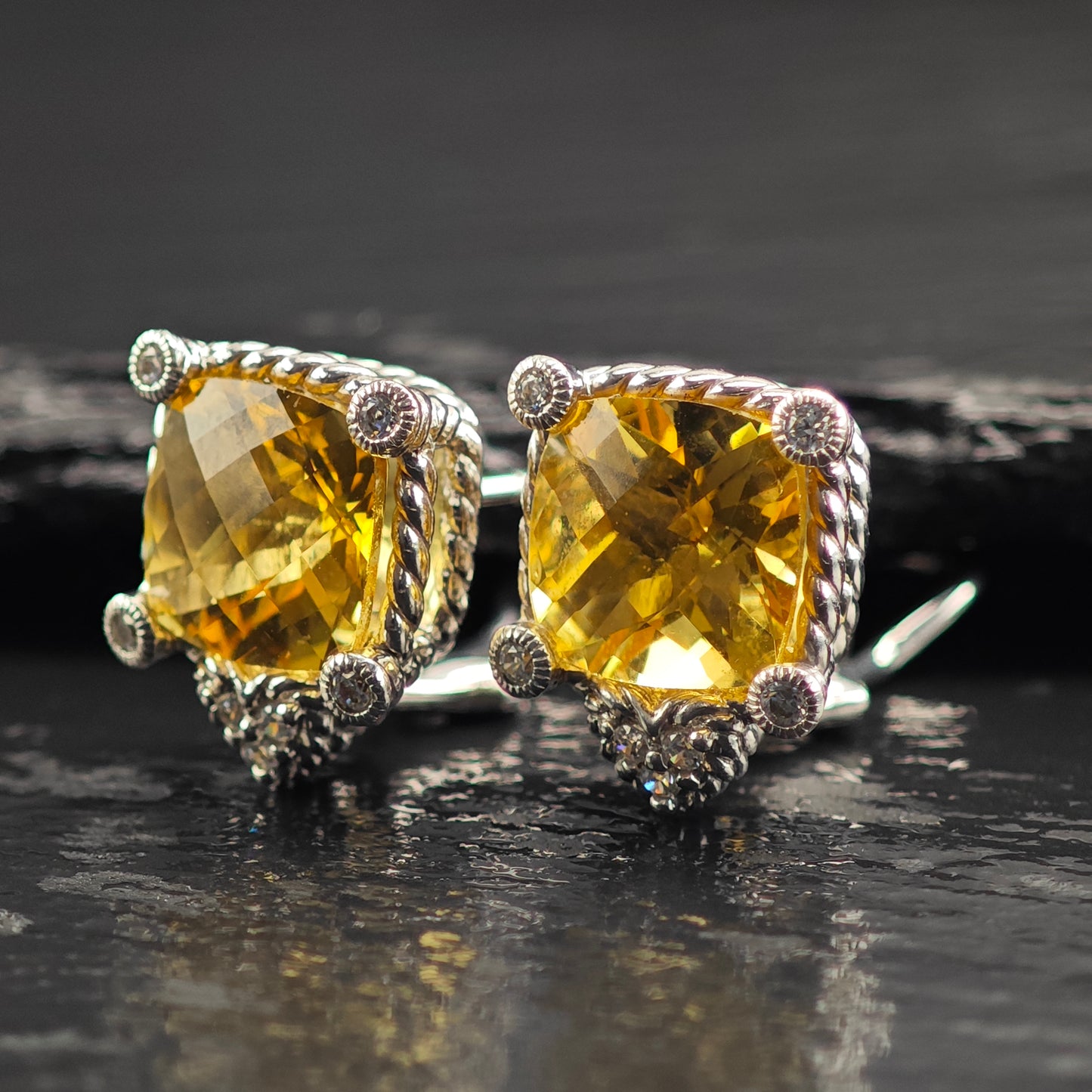 Judith Ripka Citrine CZ Hearts Sterling Silver Omega Back Earrings ER3104