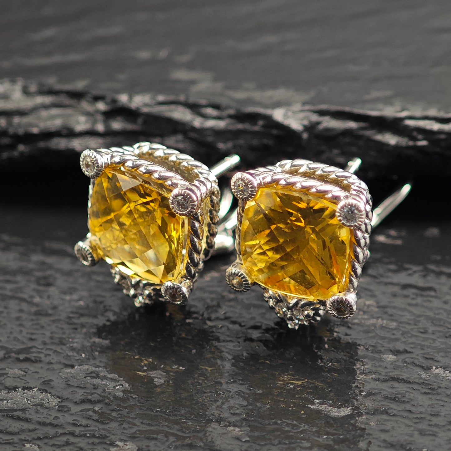 Judith Ripka Citrine CZ Hearts Sterling Silver Omega Back Earrings ER3104