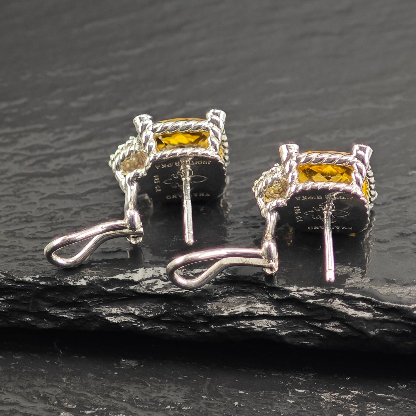 Judith Ripka Citrine CZ Hearts Sterling Silver Omega Back Earrings ER3104