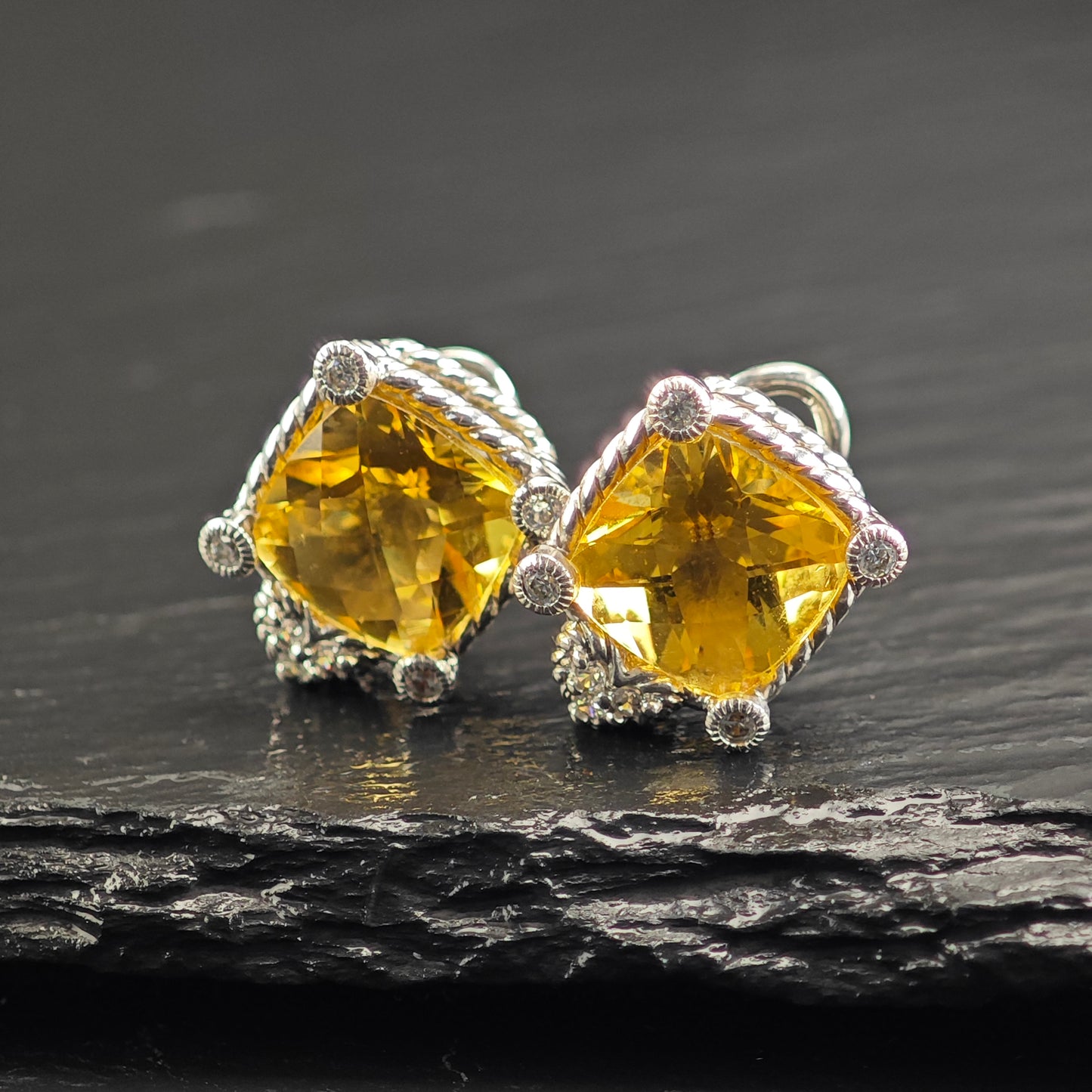 Judith Ripka Citrine CZ Hearts Sterling Silver Omega Back Earrings ER3104