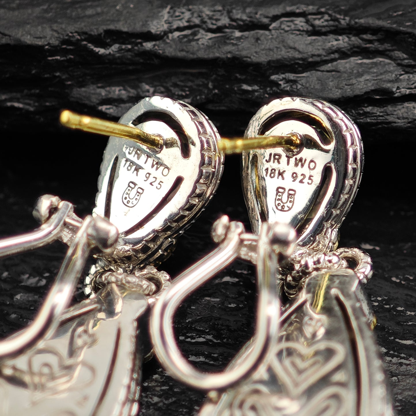 Judith Ripka JR Two Collection Prasiolite Diamond 18K Gold Post Sterling Silver Omega Back/Dangle Earrings ER3105
