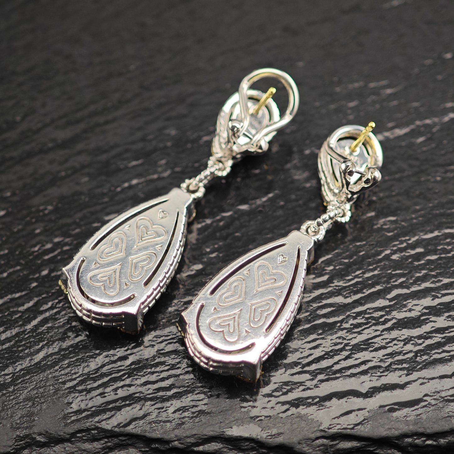 Judith Ripka JR Two Collection Prasiolite Diamond 18K Gold Post Sterling Silver Omega Back/Dangle Earrings ER3105