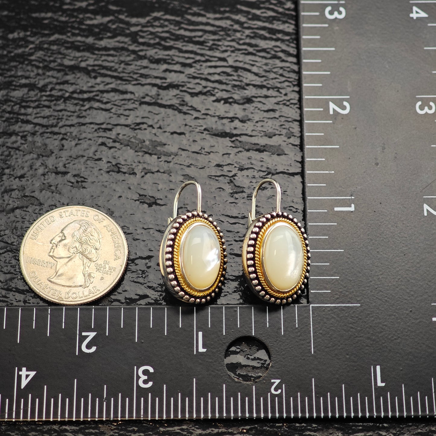 Mother of Pearl Gold Tone Accent Sterling Silver Lever Back Earrings ER3090