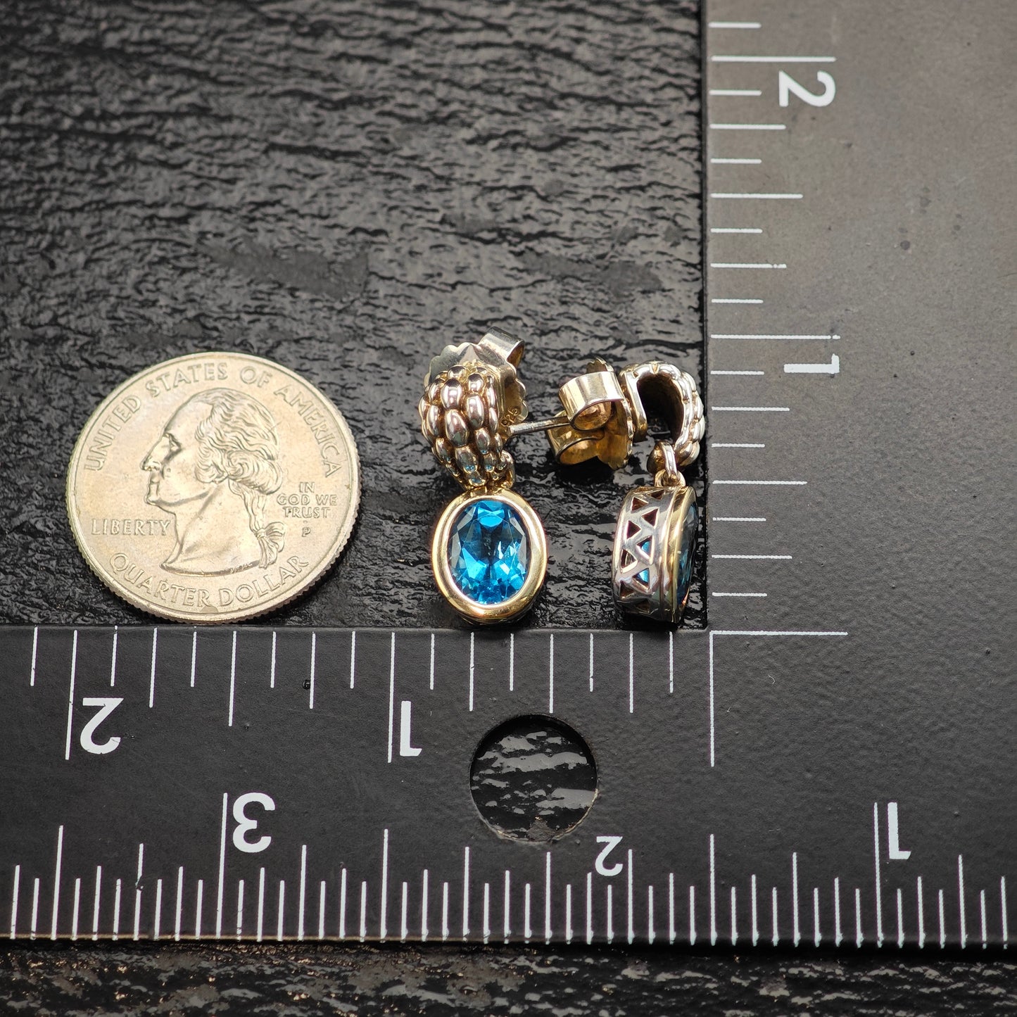 Designer Topaz 18K Gold Accent Sterling Silver Stud/Dangle Earrings ER3097