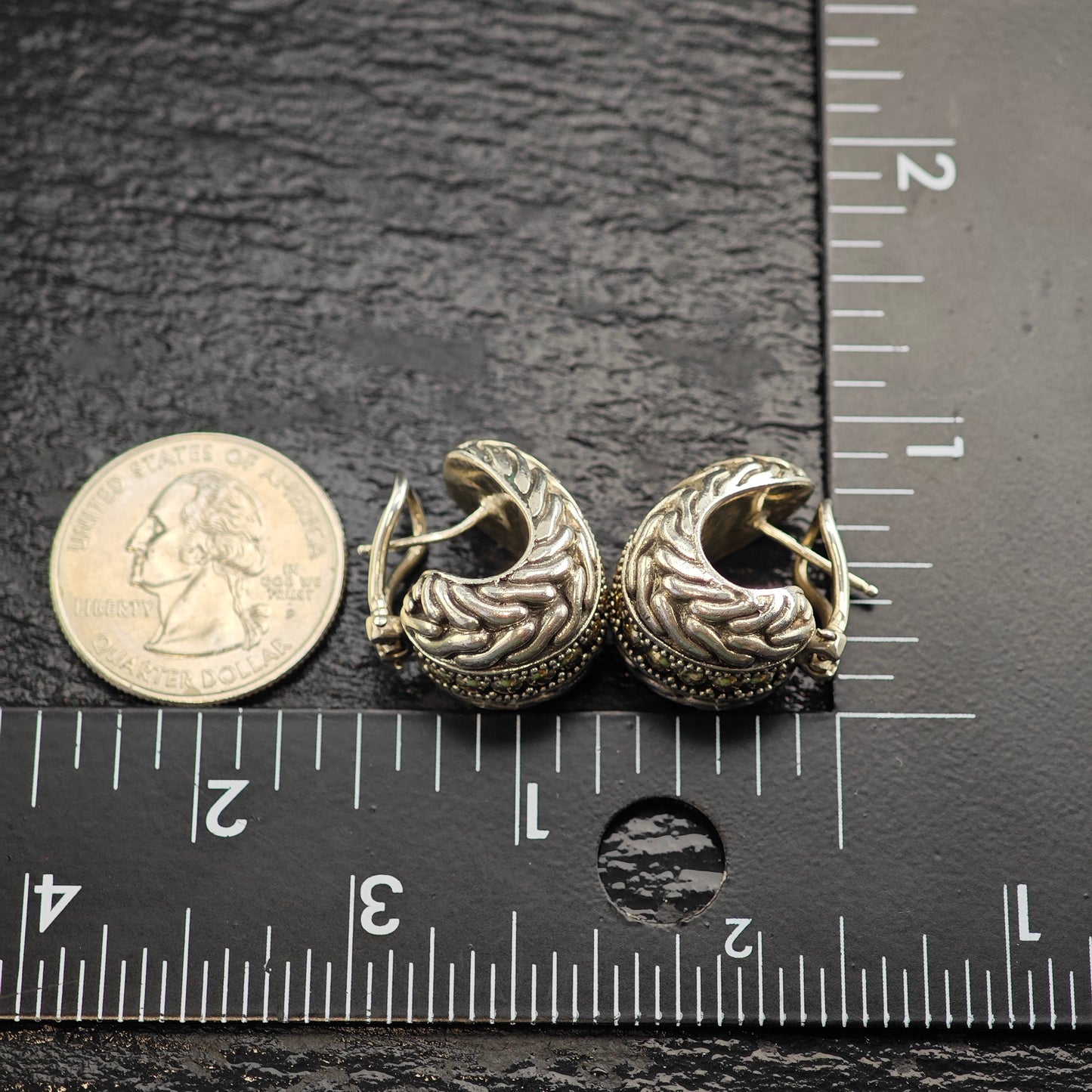 AS IS, John Hardy Gold 18K Gold Accent Sterling Silver Omega Back Earrings ER3099