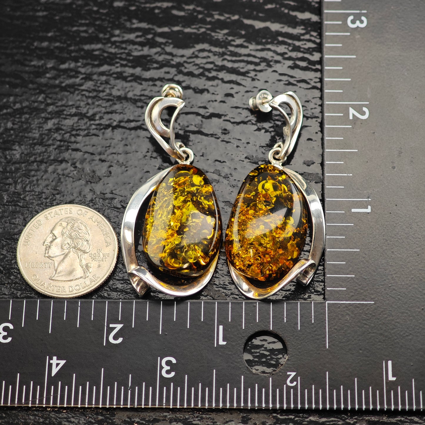Abstract Baltic Green Amber Sterling Silver Stud/Dangle Earrings ER3102