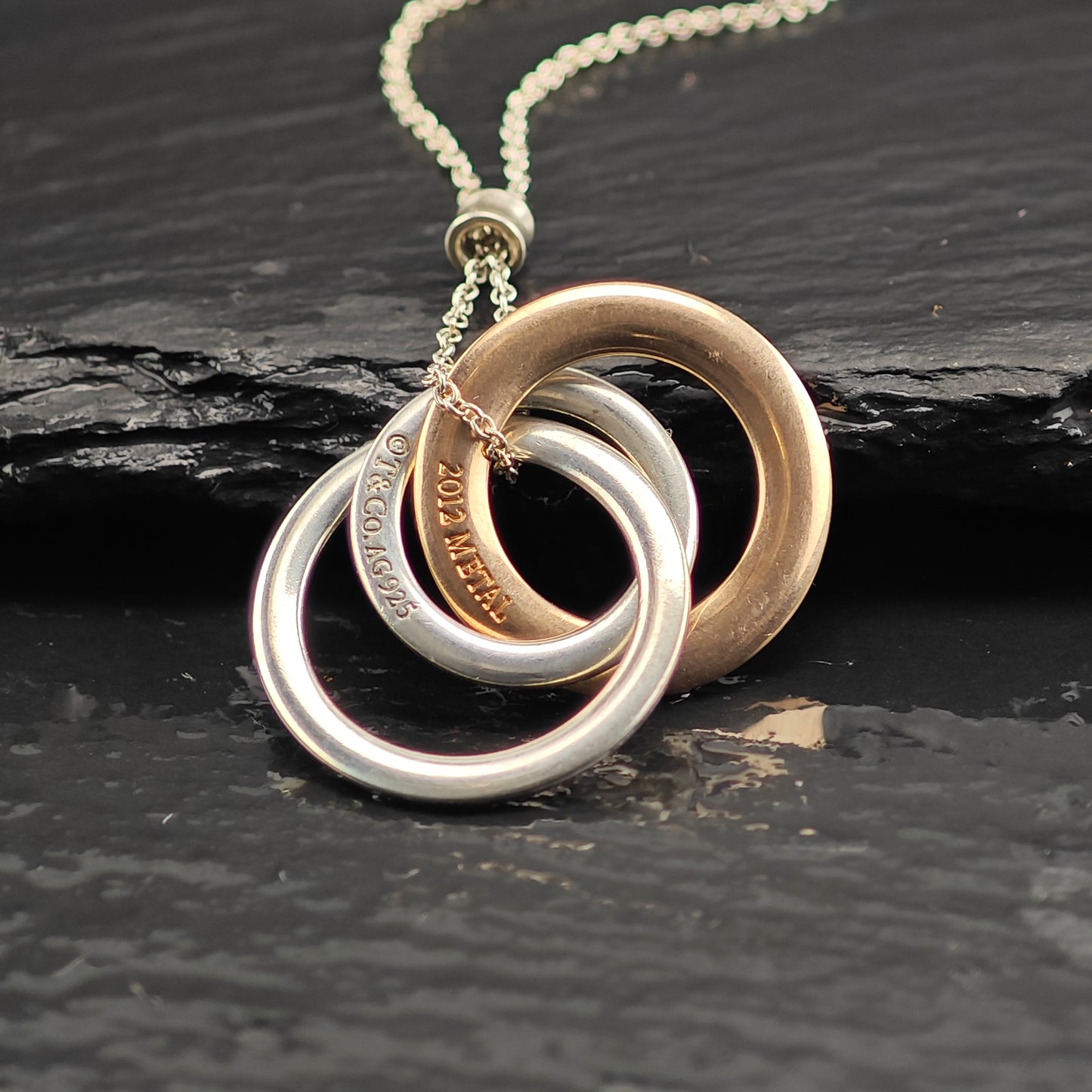 Vintage Tiffany Gold Tone Infinity Rings, Sterling Silver Necklace N2711