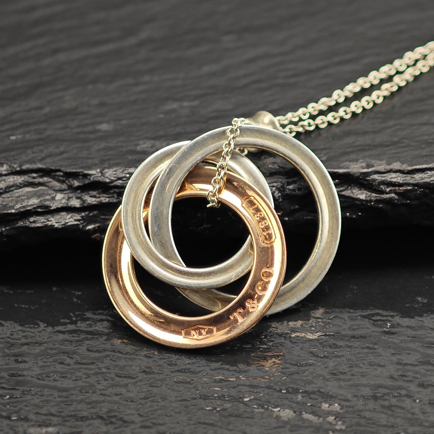 Vintage Tiffany Gold Tone Infinity Rings, Sterling Silver Necklace N2711