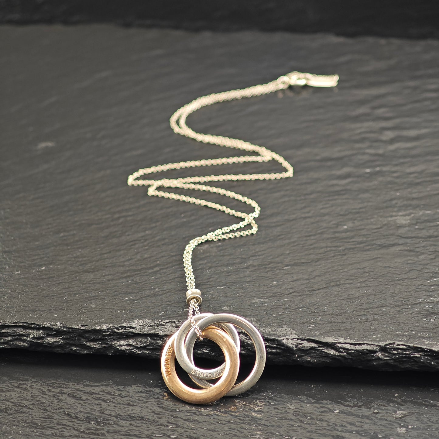 Vintage Tiffany Gold Tone Infinity Rings, Sterling Silver Necklace N2711