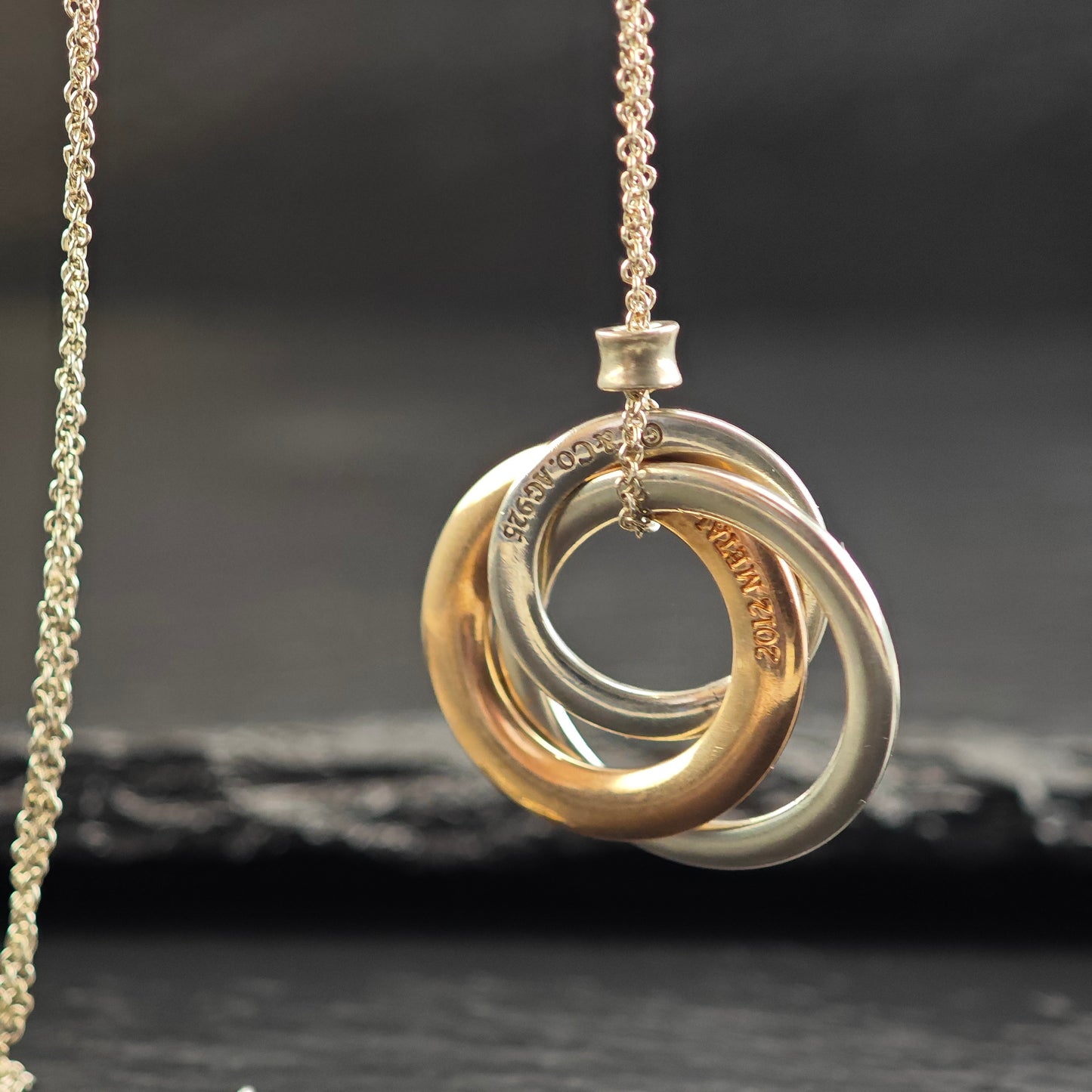 Vintage Tiffany Gold Tone Infinity Rings, Sterling Silver Necklace N2711
